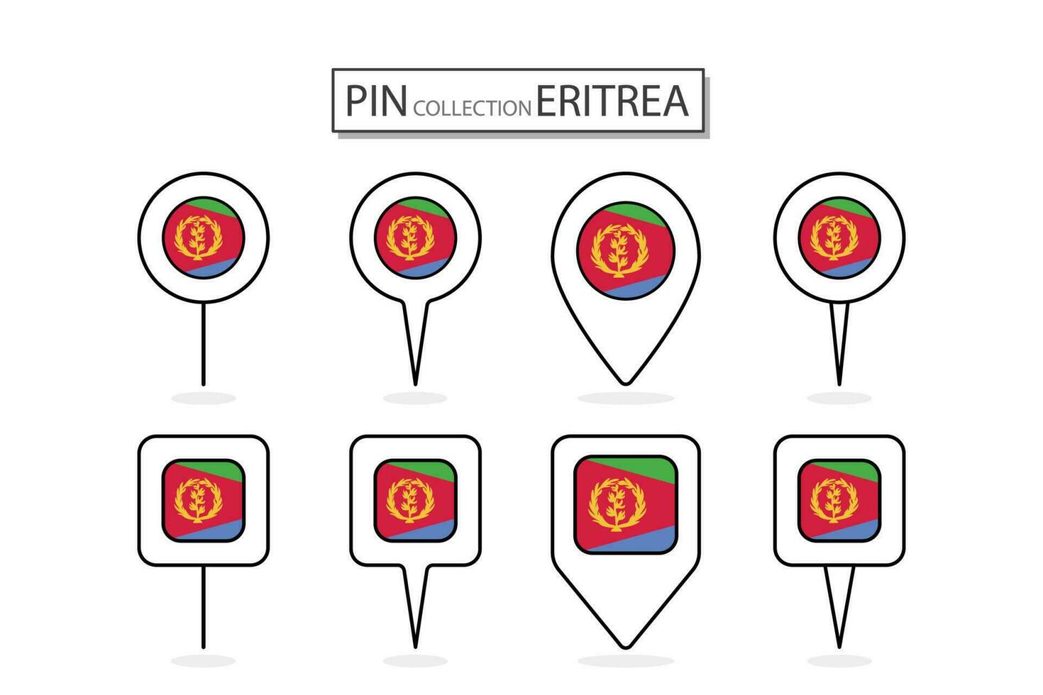 Set of flat pin Eritrea flag  icon in diverse shapes flat pin icon Illustration Design. vector