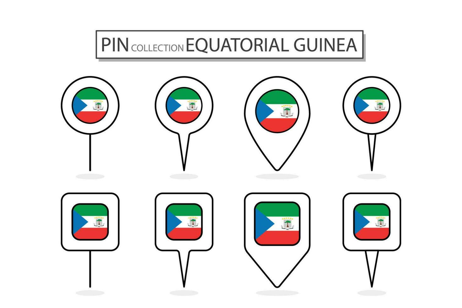 conjunto de plano alfiler ecuatorial Guinea bandera icono en diverso formas plano alfiler icono ilustración diseño. vector