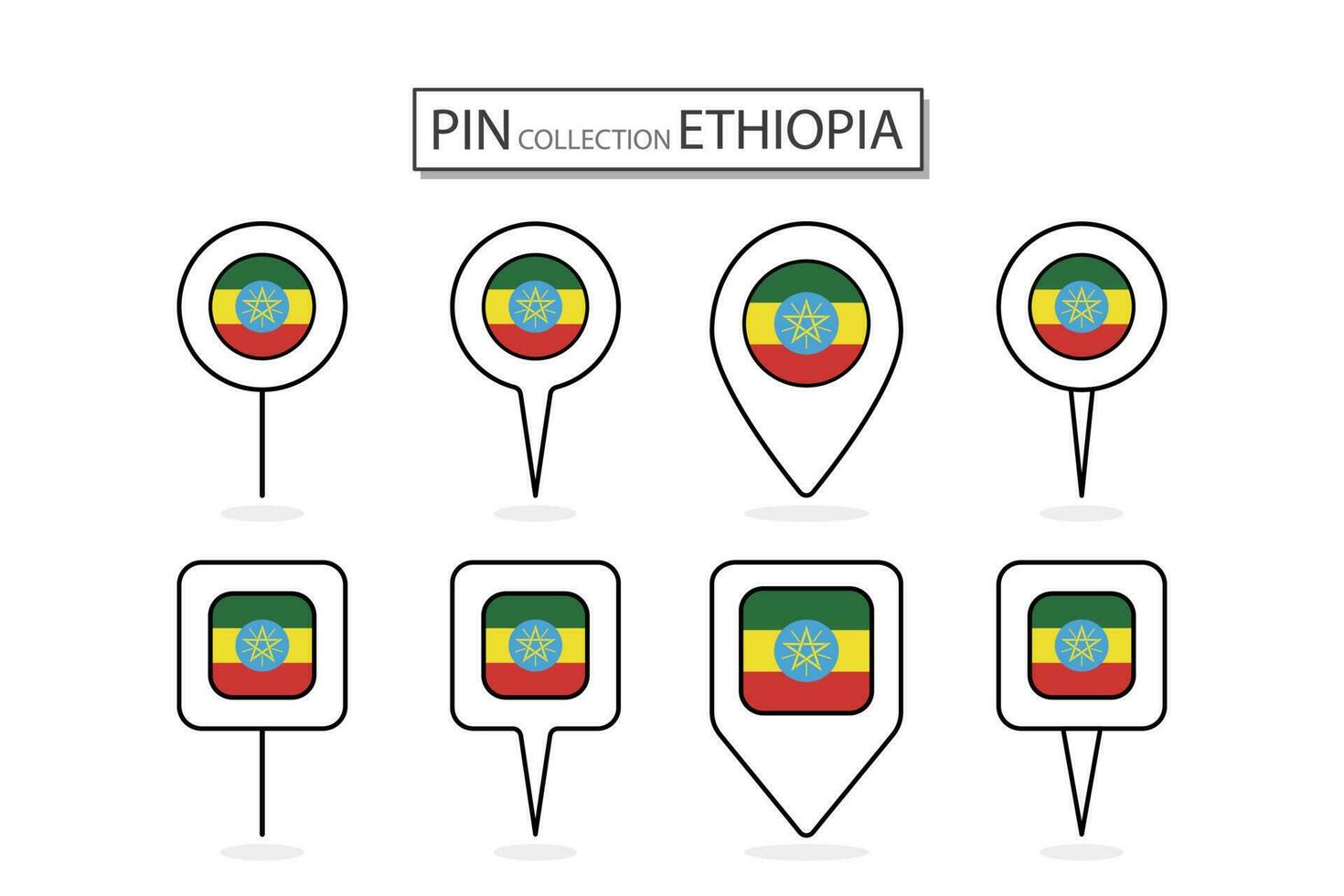 conjunto de plano alfiler Etiopía bandera icono en diverso formas plano alfiler icono ilustración diseño. vector