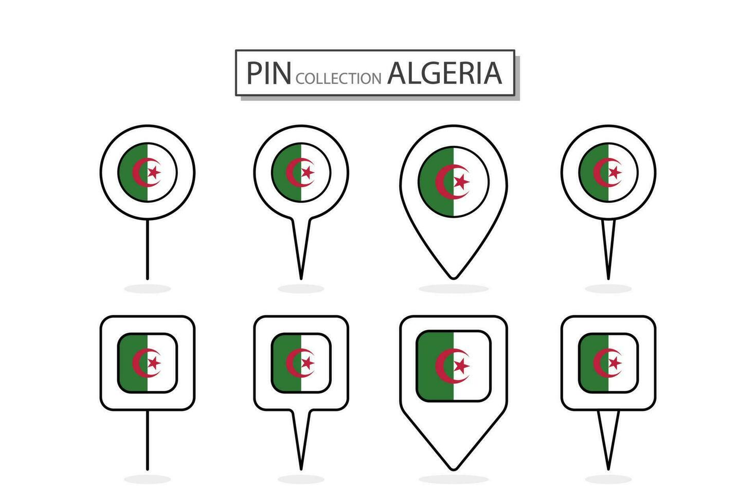 Set of flat pin Algeria flag  icon in diverse shapes flat pin icon Illustration Design. vector