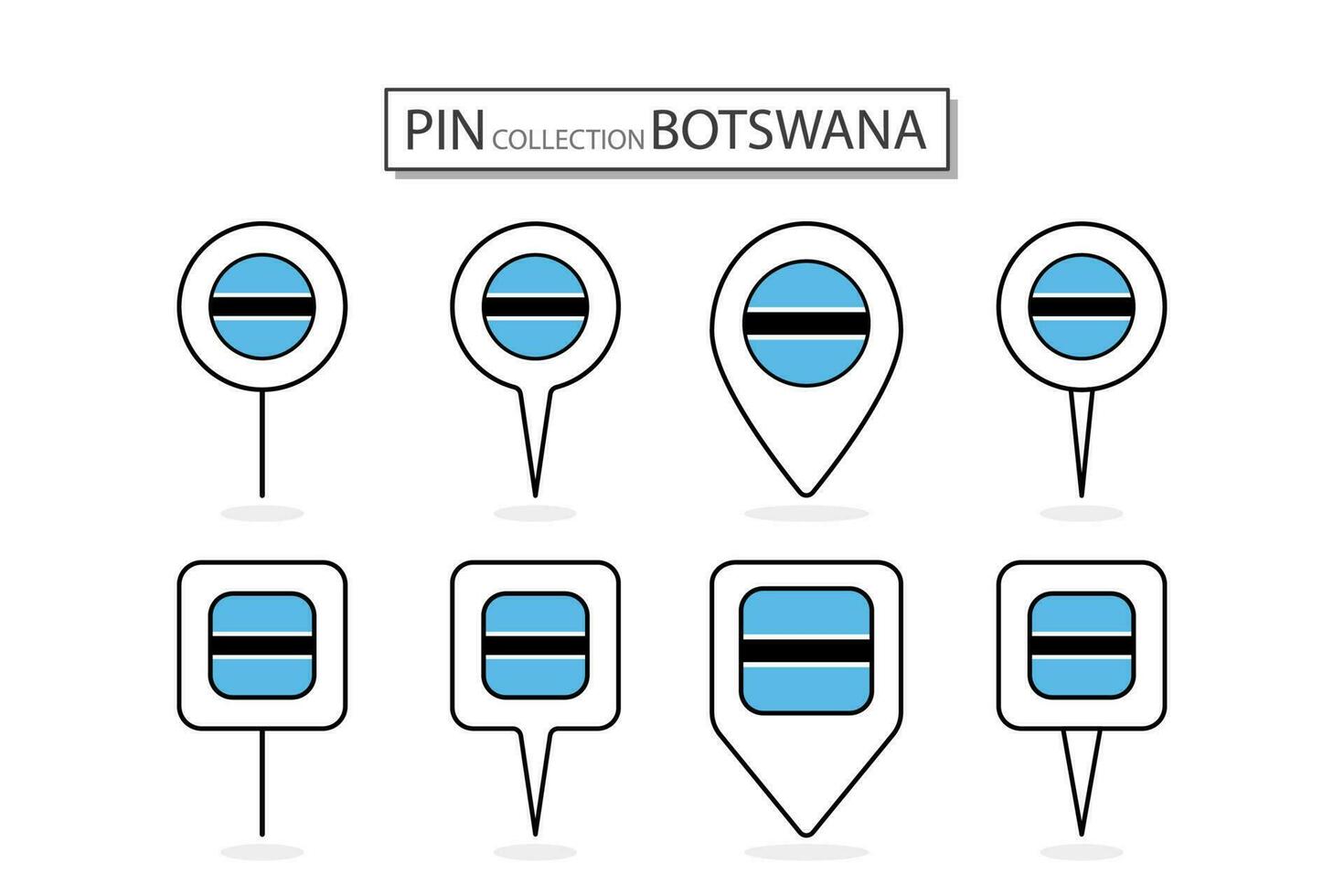 Set of flat pin Botswana flag  icon in diverse shapes flat pin icon Illustration Design. vector