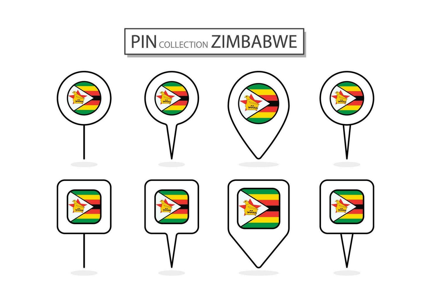 Set of flat pin Zimbabwe flag  icon in diverse shapes flat pin icon Illustration Design. vector