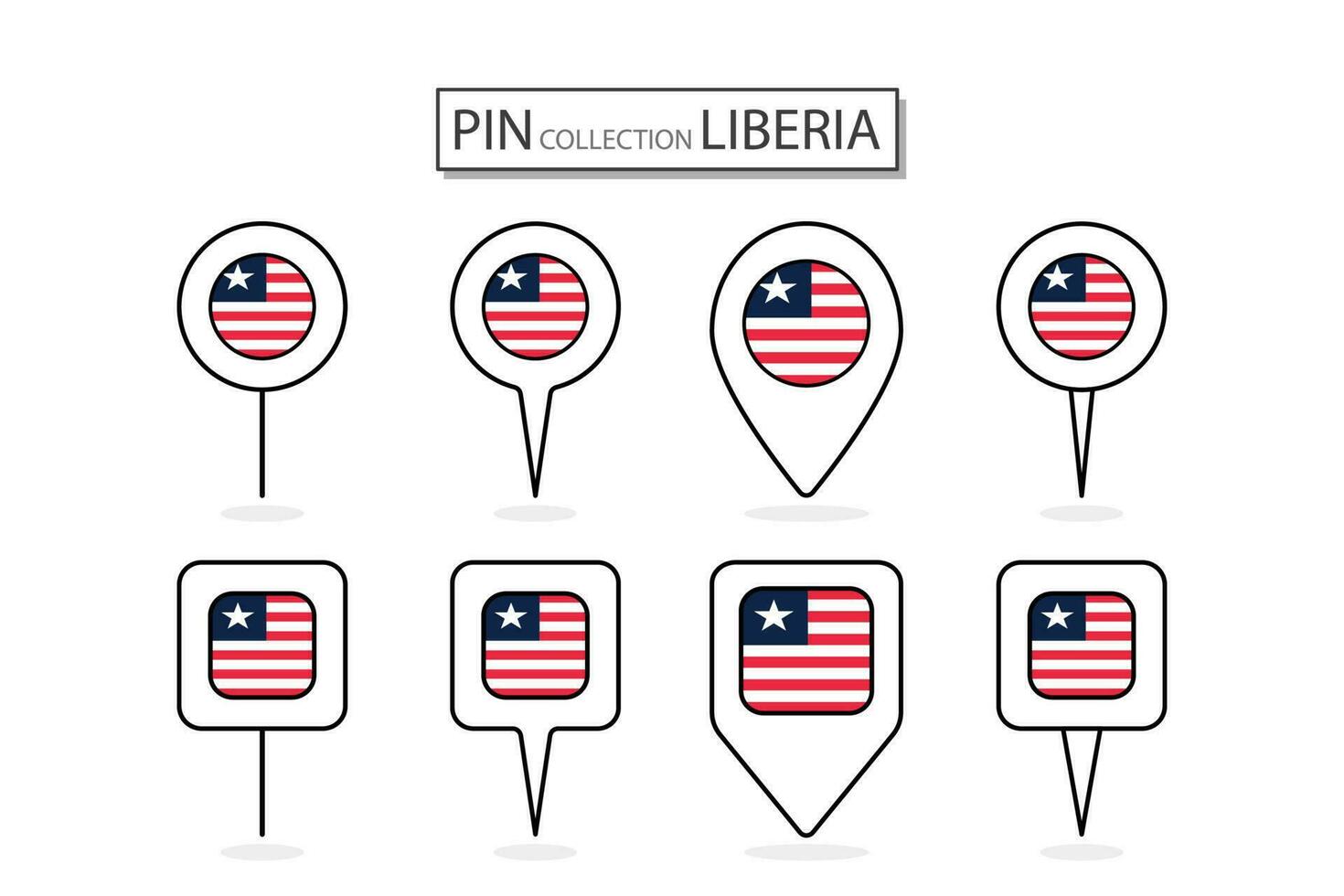 Set of flat pin Liberia flag  icon in diverse shapes flat pin icon Illustration Design. vector