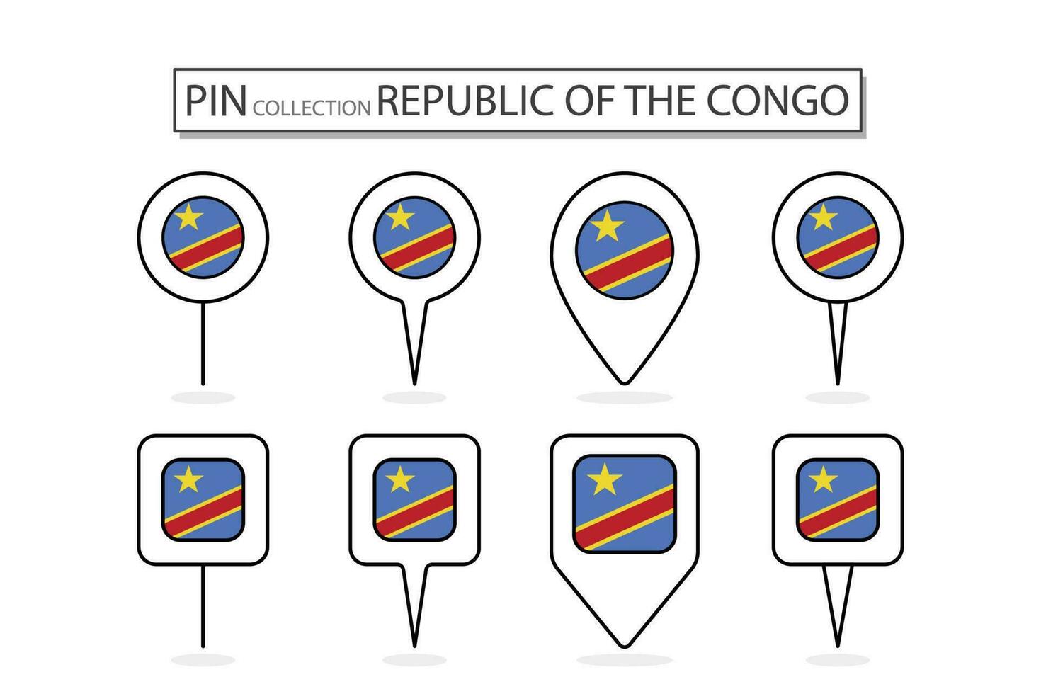 Set of flat pin Republic of the Congo flag  icon in diverse shapes flat pin icon Illustration Design. vector