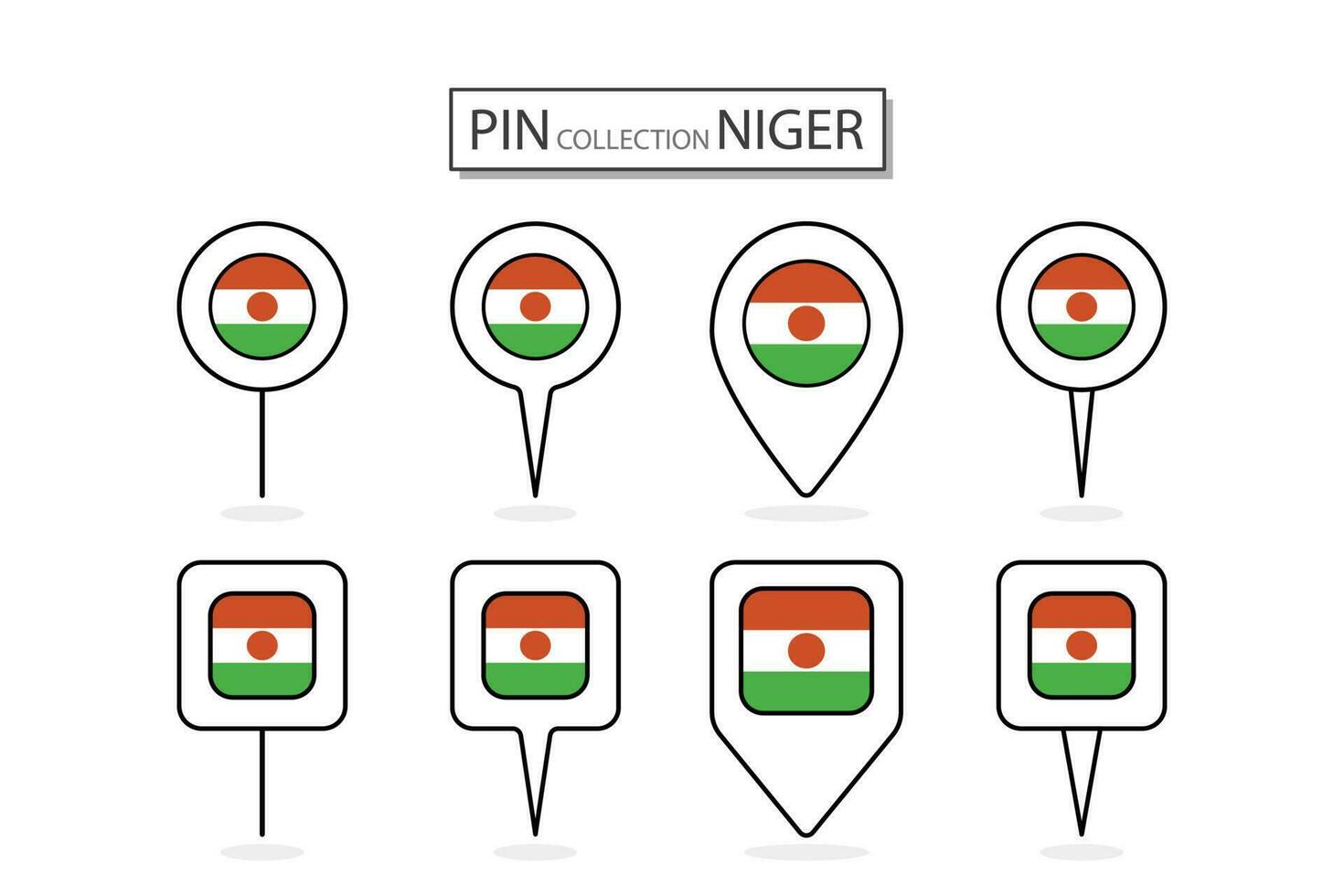 Set of flat pin Niger flag  icon in diverse shapes flat pin icon Illustration Design. vector