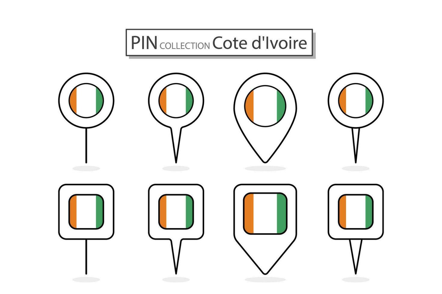 Set of flat pin Cote d Ivoire flag  icon in diverse shapes flat pin icon Illustration Design. vector