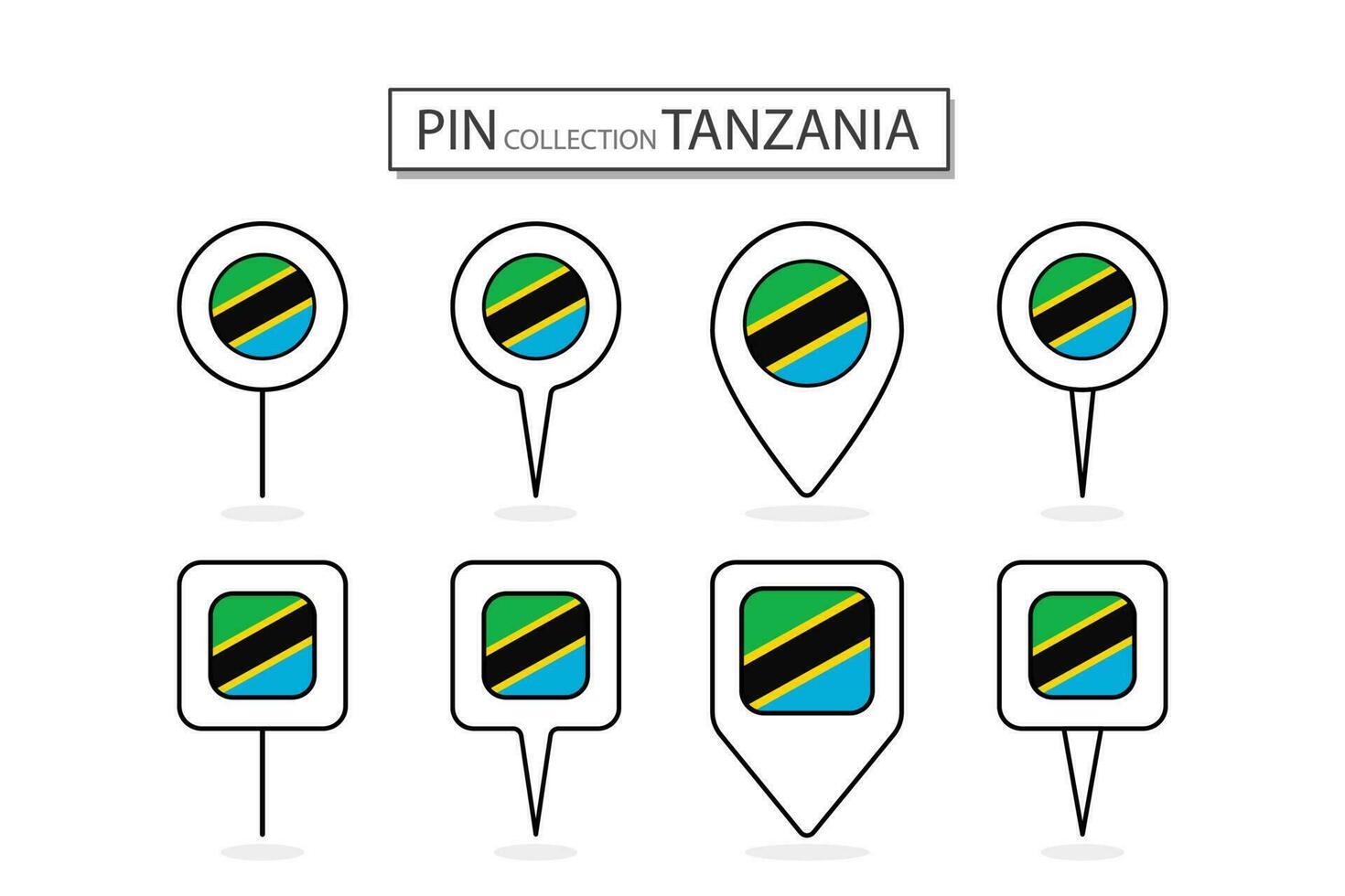 Set of flat pin Tanzania flag  icon in diverse shapes flat pin icon Illustration Design. vector