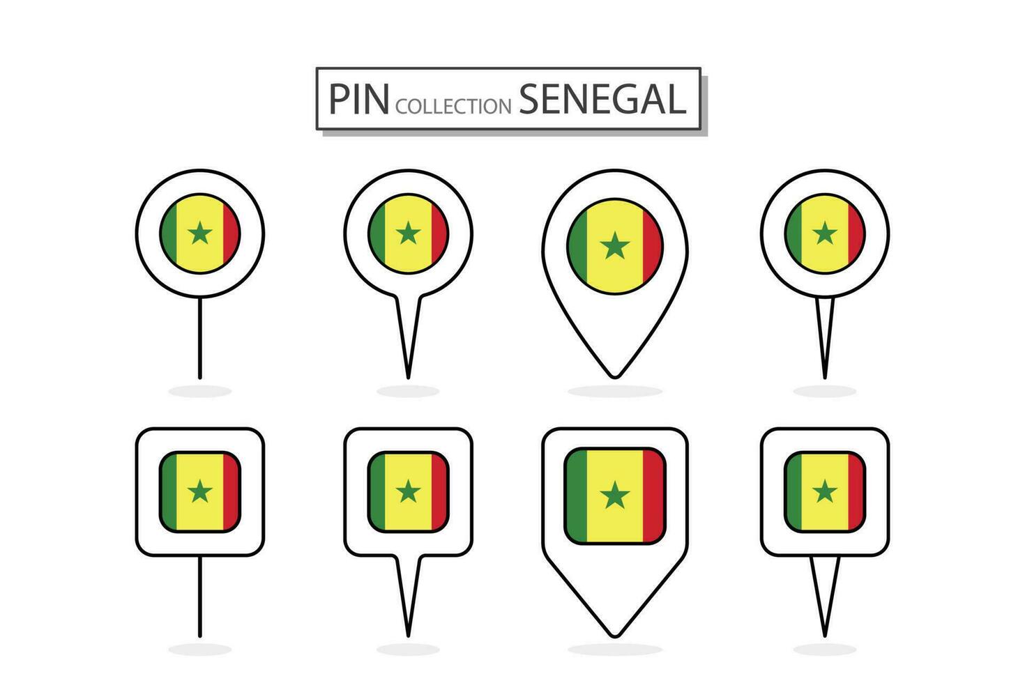 conjunto de plano alfiler Senegal bandera icono en diverso formas plano alfiler icono ilustración diseño. vector