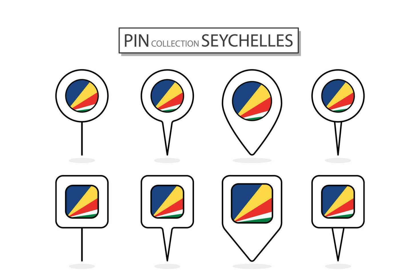 Set of flat pin Seychelles flag  icon in diverse shapes flat pin icon Illustration Design. vector