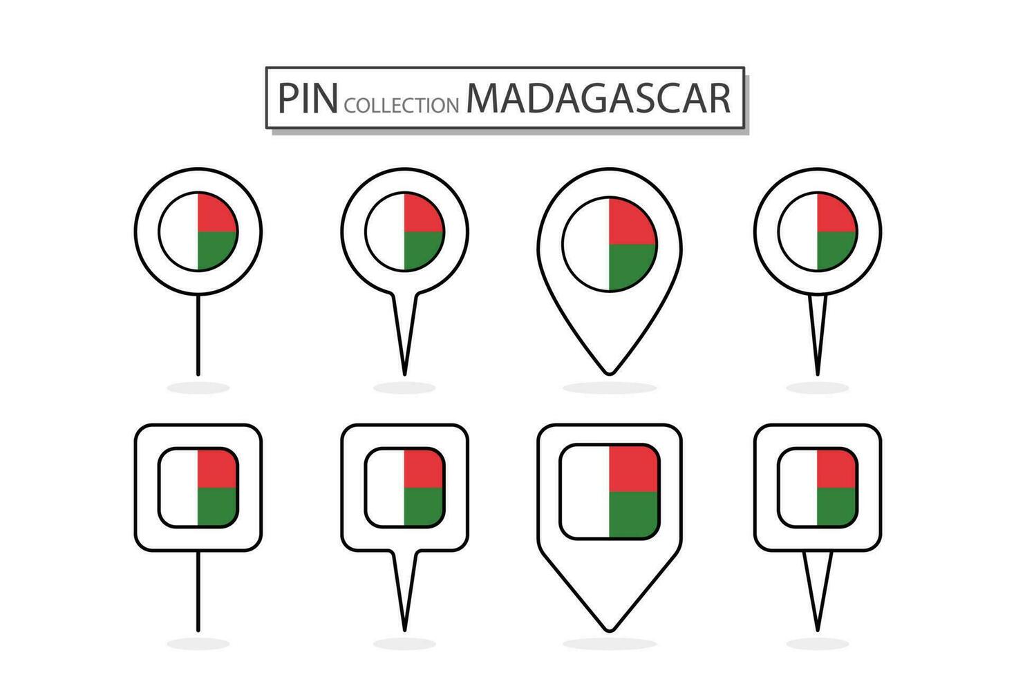 Set of flat pin Madagascar flag  icon in diverse shapes flat pin icon Illustration Design. vector