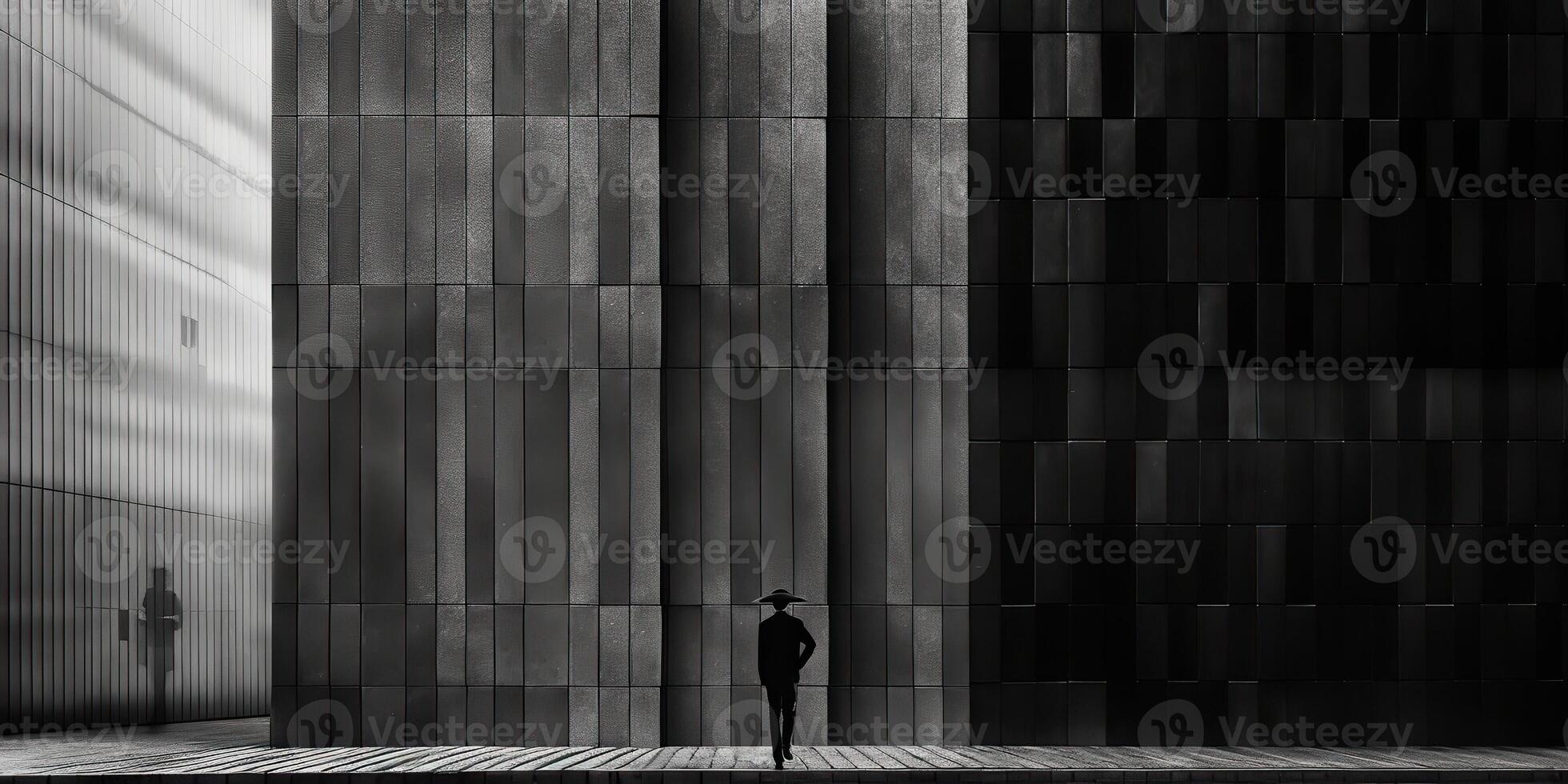 . . Monochrome black and white city urban photo realistic illustration with lonely person. Noir drama lonely vibe. Graphic Art