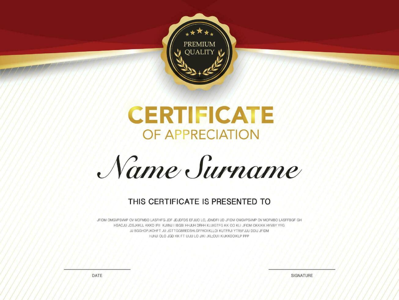 Diploma certificate template red and gold color with luxury and modern style vector image Premium Vector.