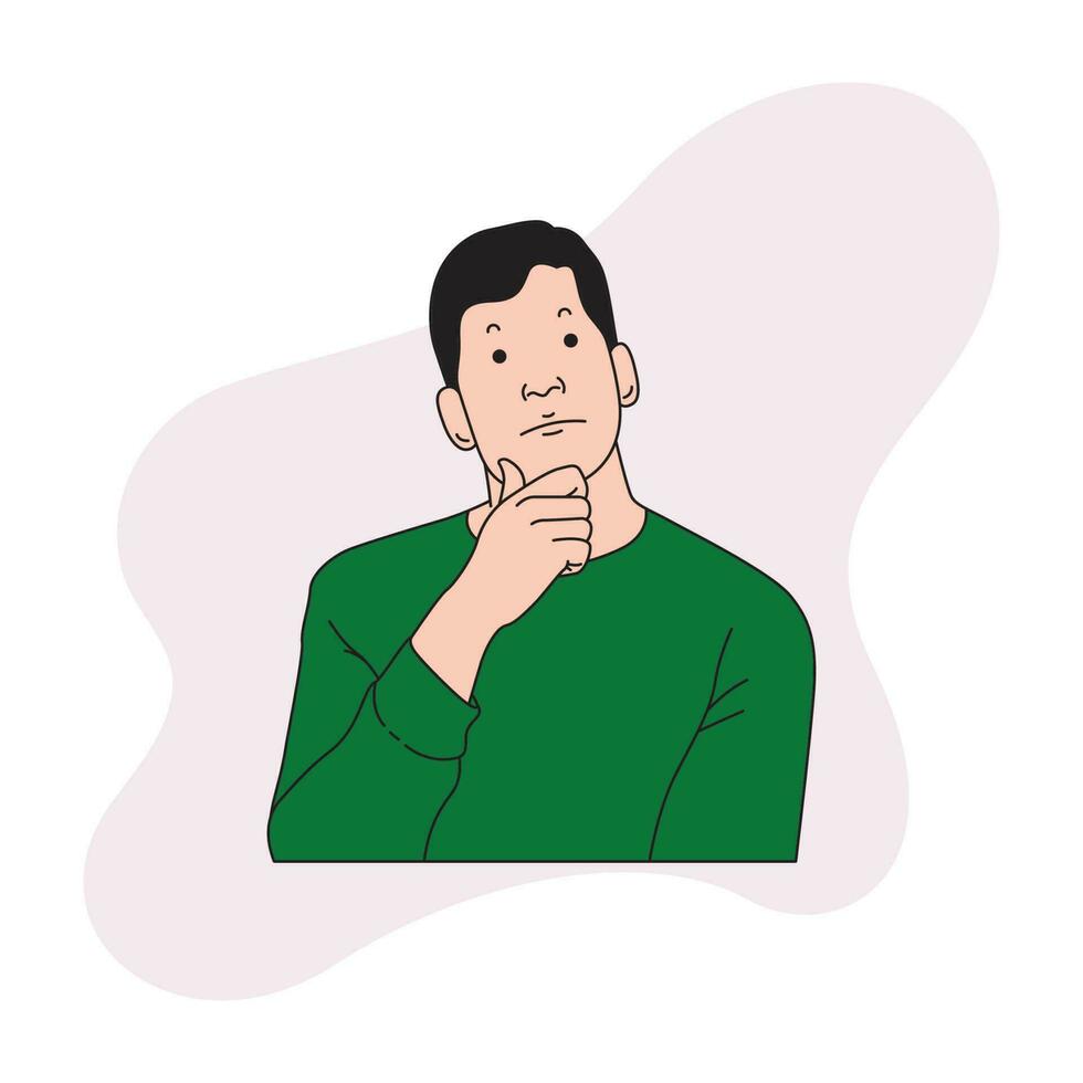 a man with a hand gesture on his chin is thinking vector