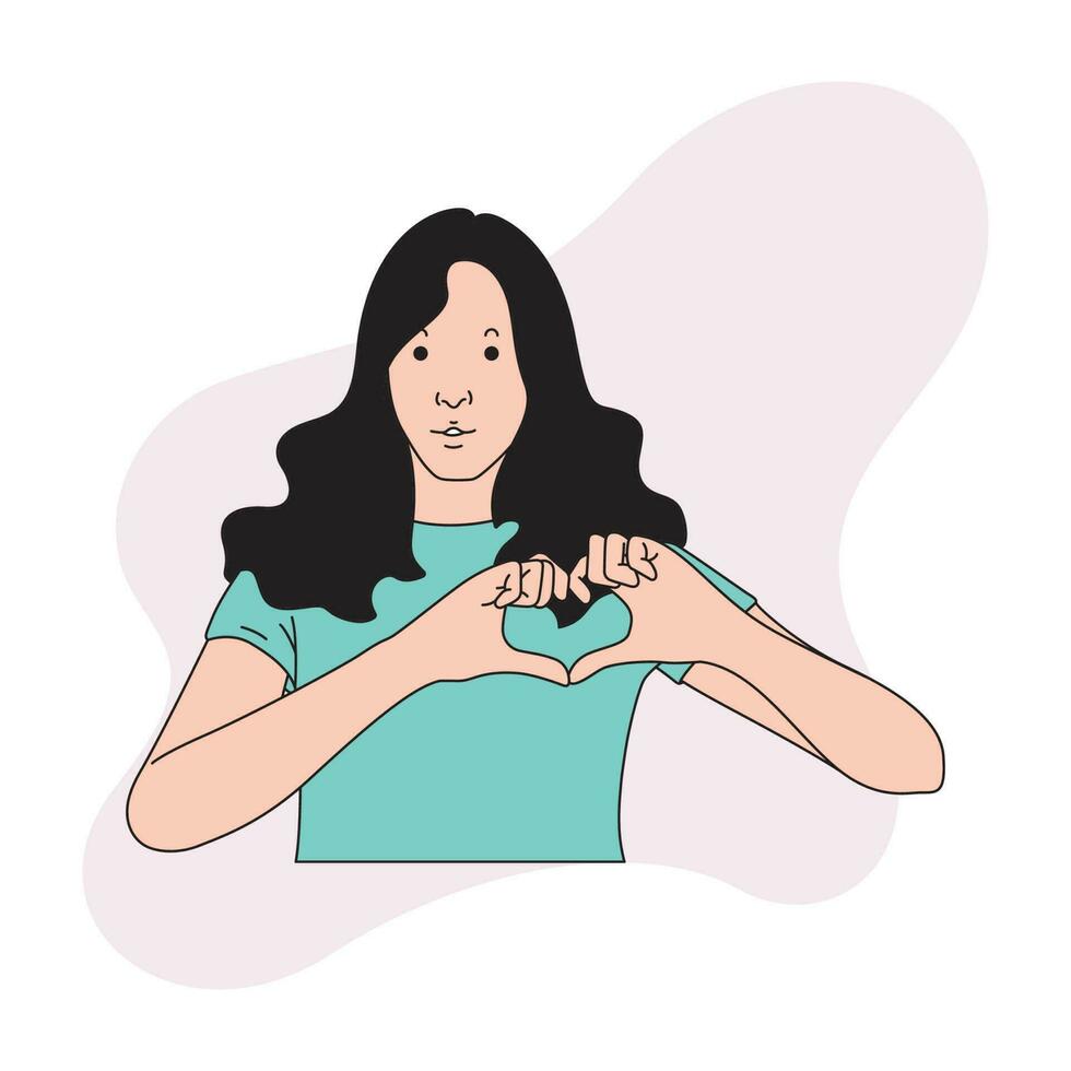 a woman with long hair is making love with both hands vector