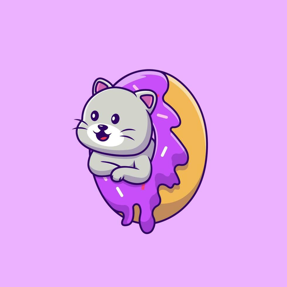 linda gato en rosquilla dibujos animados vector íconos ilustración. plano dibujos animados concepto. adecuado para ninguna creativo proyecto