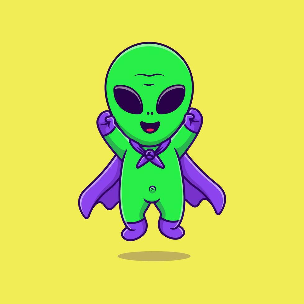 Cute Alien Super Hero Flying Cartoon Vector Icons Illustration. Flat Cartoon Concept. Suitable for any creative project.