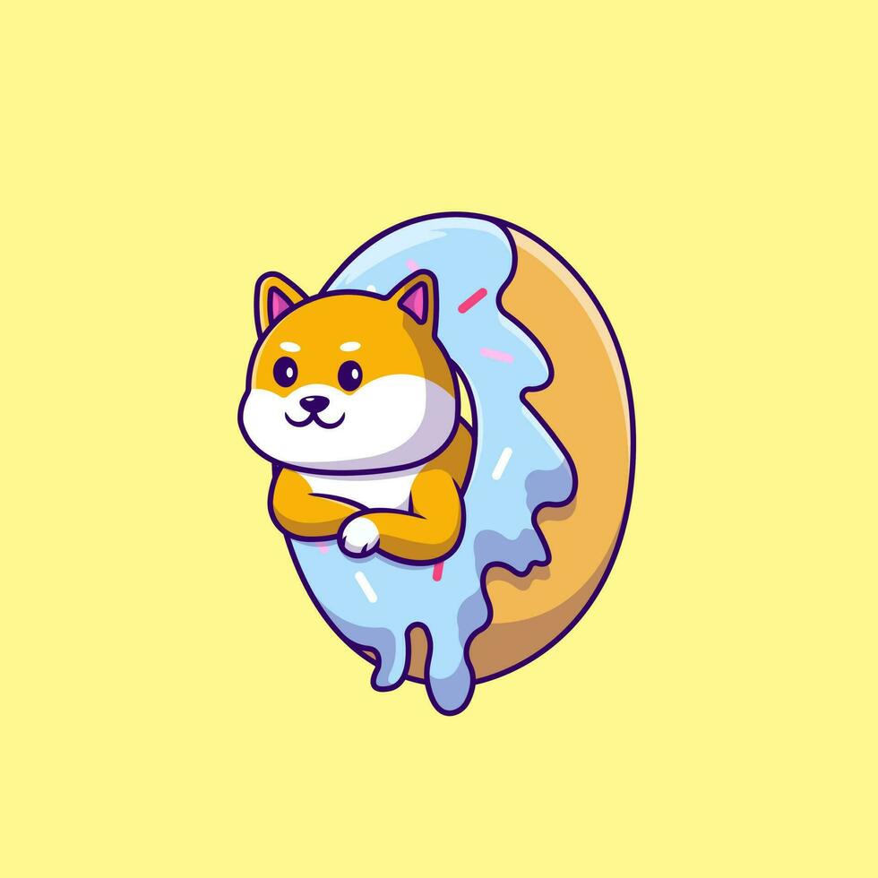 linda shiba inu perro en rosquilla dibujos animados vector íconos ilustración. plano dibujos animados concepto. adecuado para ninguna creativo proyecto.