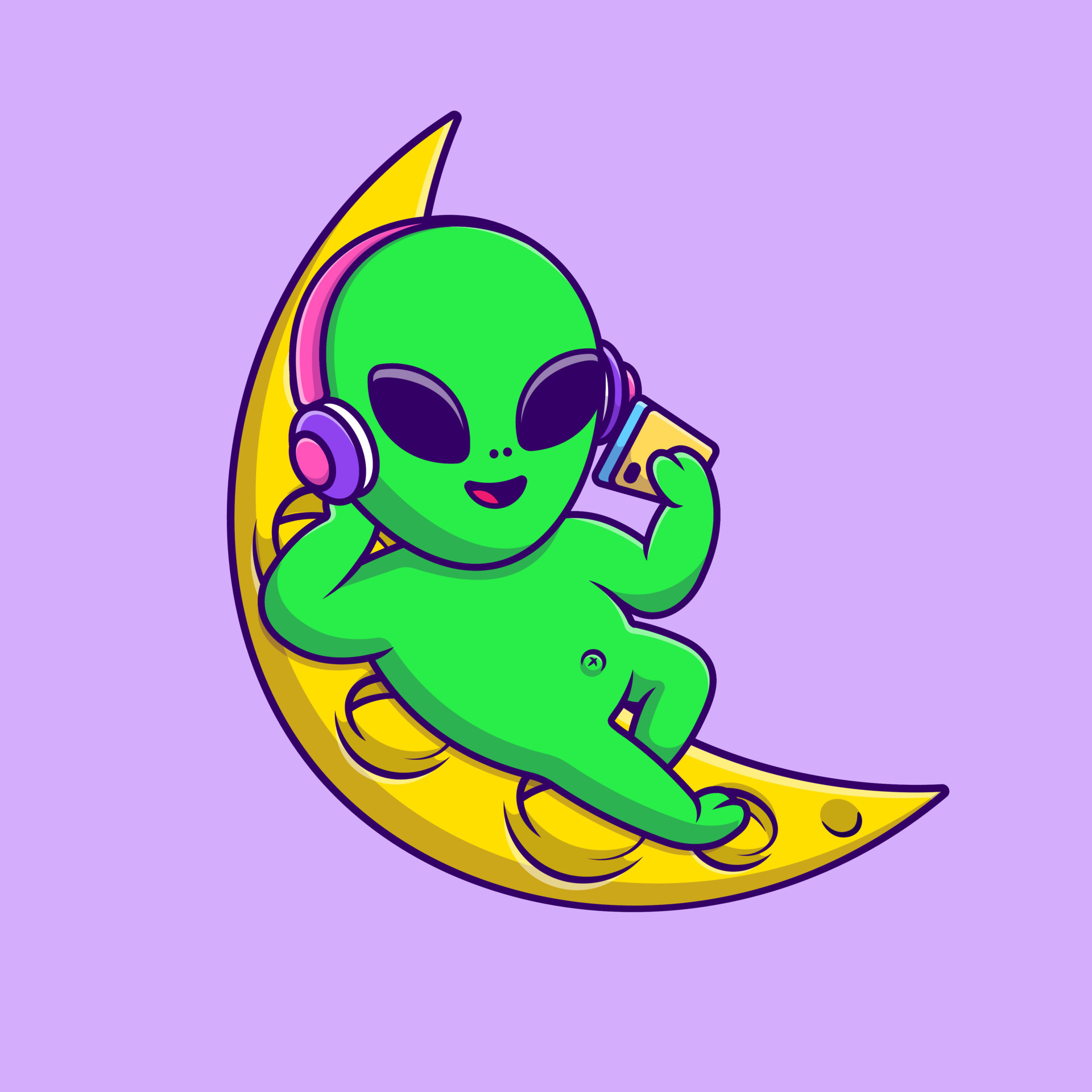 Premium Vector  Cute alien with moon cartoon vector icons illustration