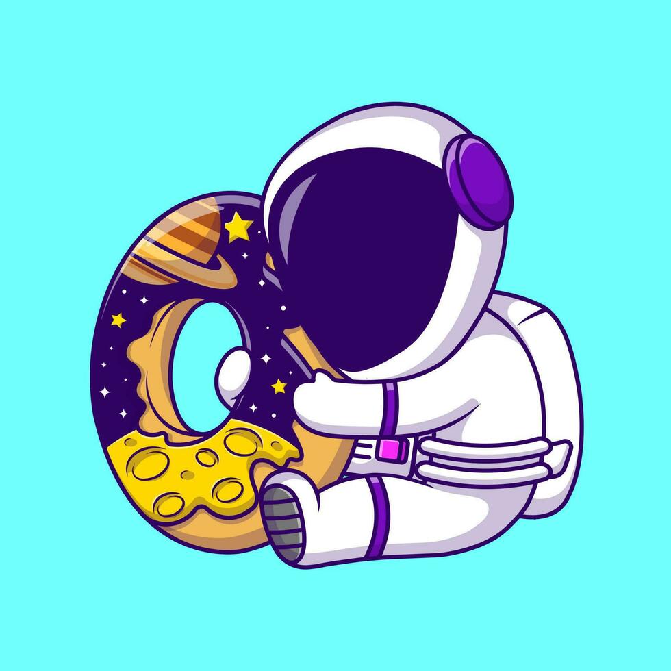 Cute Astronaut Hugging Space Doughnut Cartoon Vector Icons Illustration. Flat Cartoon Concept. Suitable for any creative project.