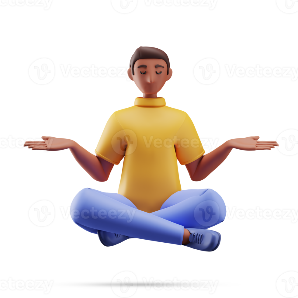 3D Render of Young Man Meditating. png