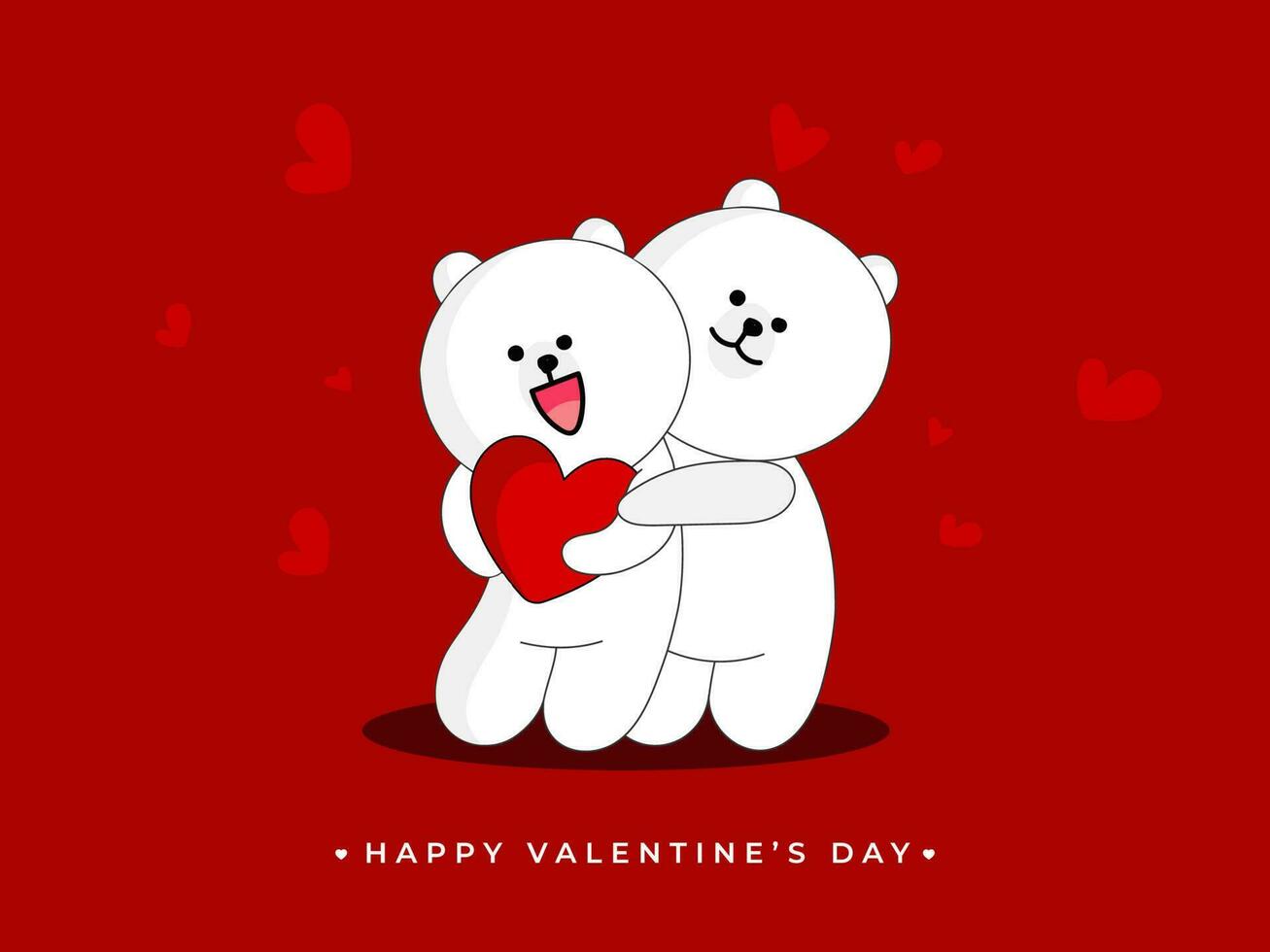 Loving Cartoon Bear Couple holding Hearts on Red Background for Happy Valentine's Day Celebration Concept. vector