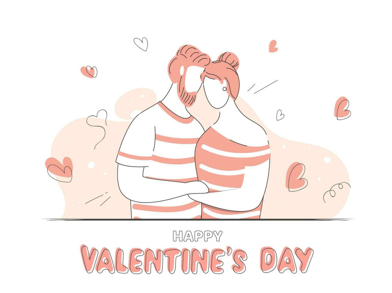 Loving Faceless Young Couple with Hearts Decorated on Abstract White Background for Happy Valentine's Day. vector