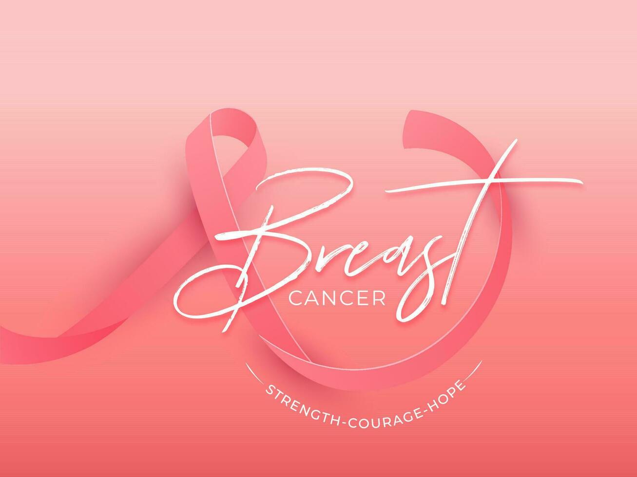 Breast Cancer ribbon and give message as Strength Courage Hope on pink background. Can be used as banner or poster design. vector