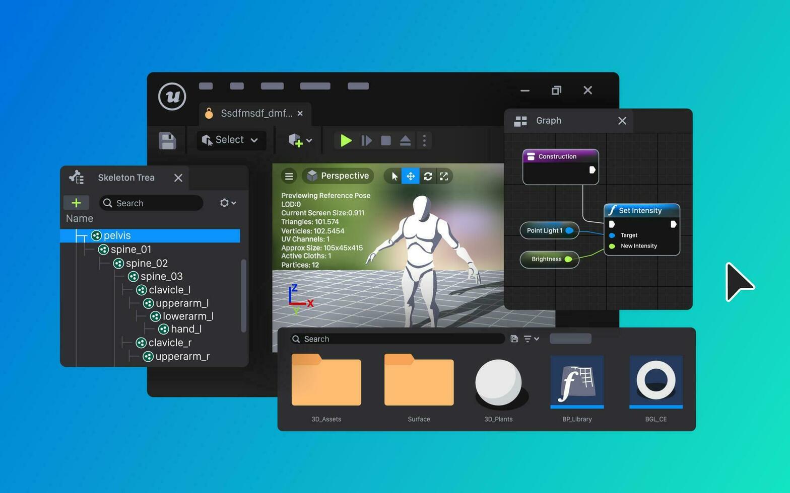 Interface 3D computer graphics Game Engine. Video games creation