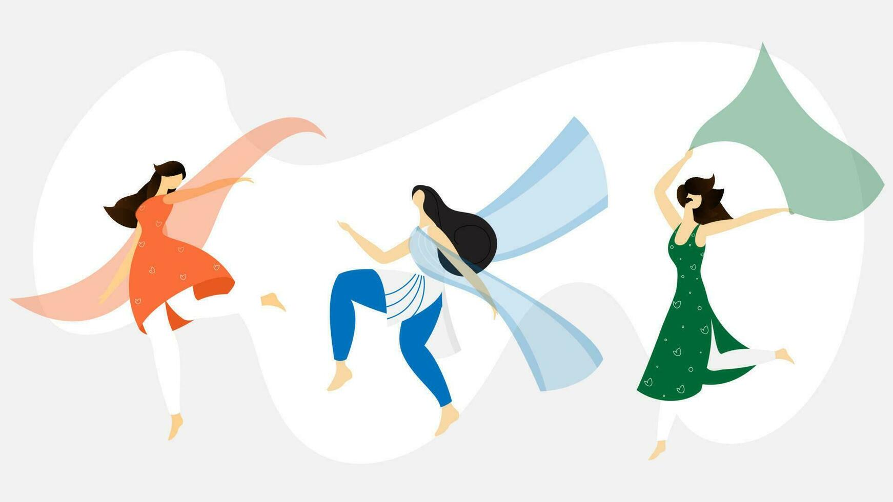 Character of Indian woman dancing in different pose on white background. vector
