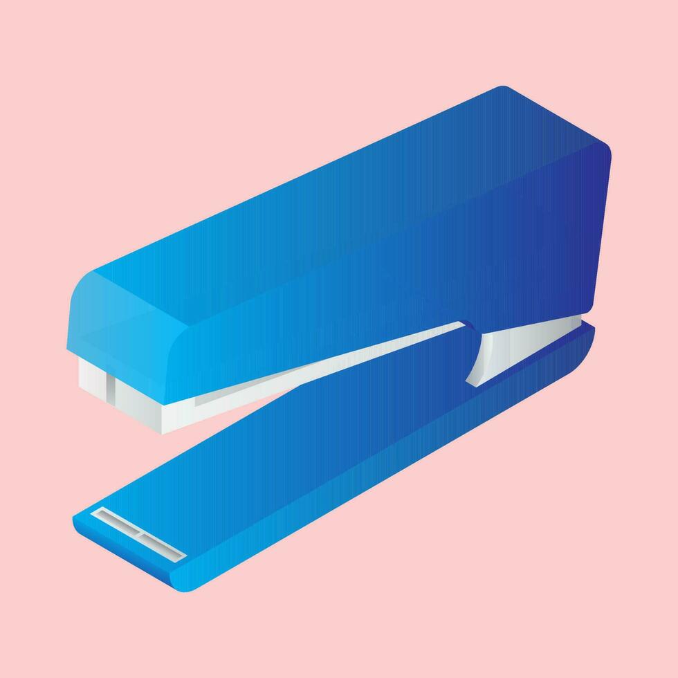 Blue stapler in 3d style on pink background. vector