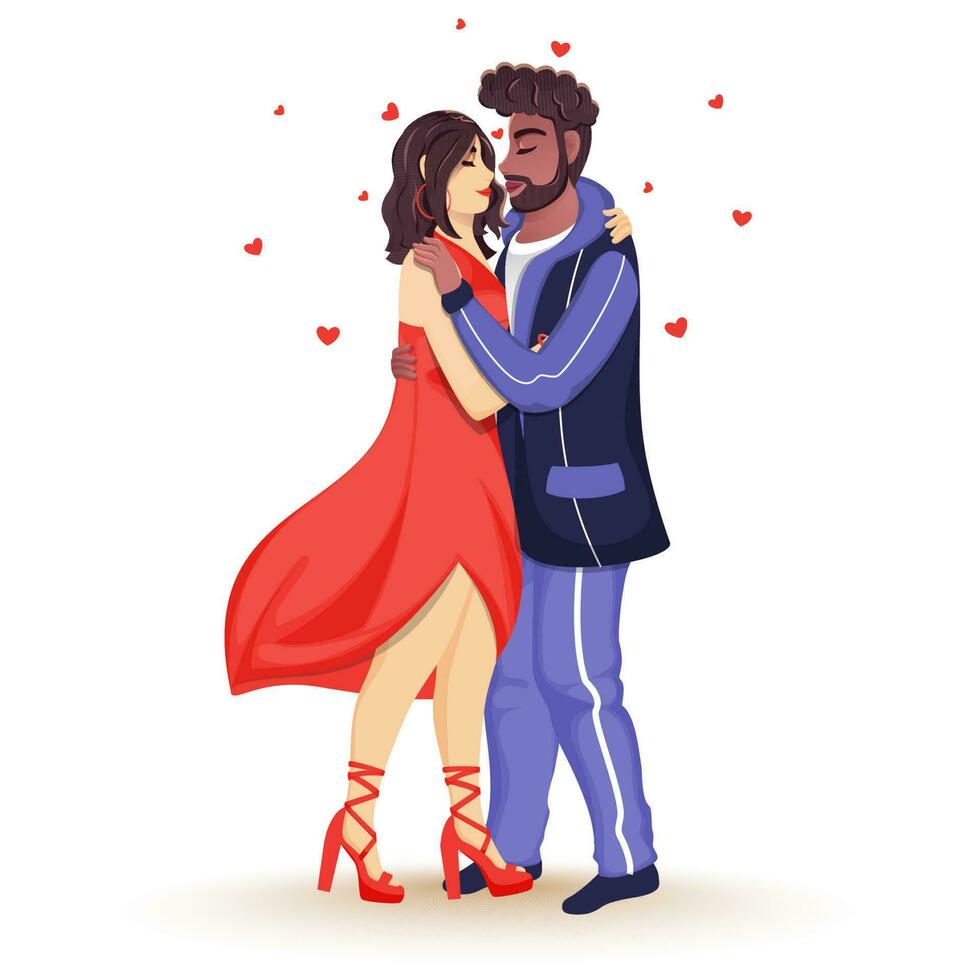 joven Pareja personaje otoño en amor en blanco antecedentes. vector