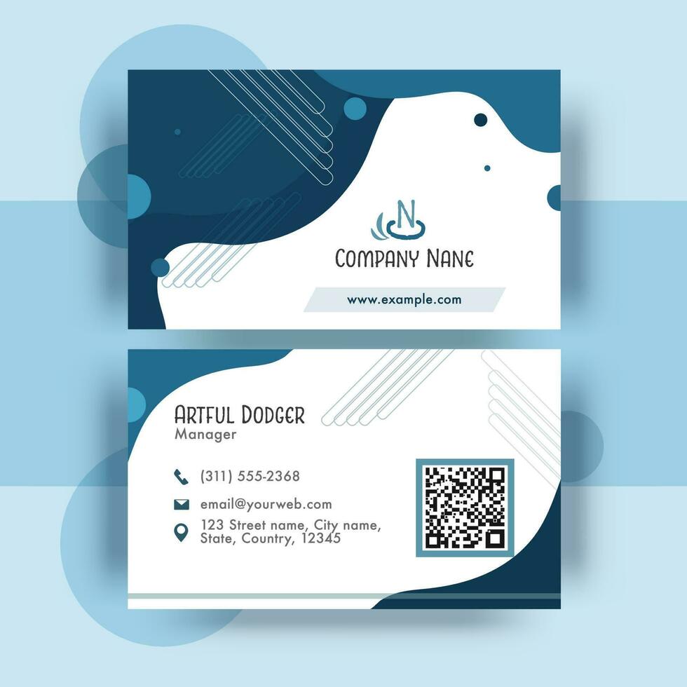 Abstract Visiting Card Design In Front And Back View On Blue Background. vector