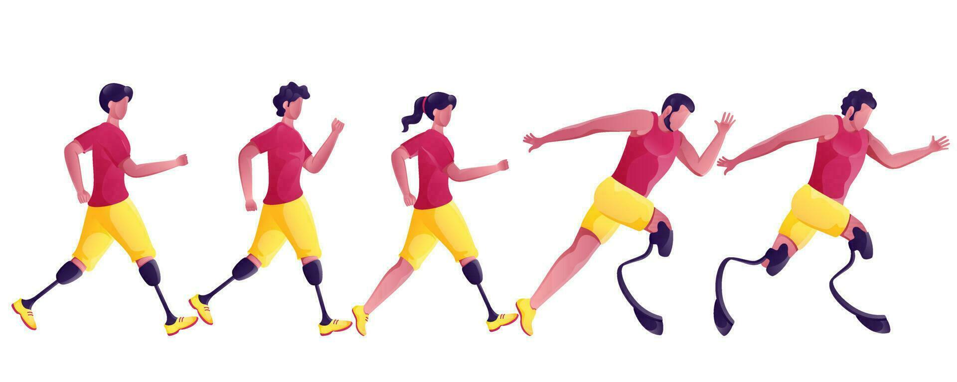 Faceless Disabled Sportsperson or Athletics Running on White Background. vector