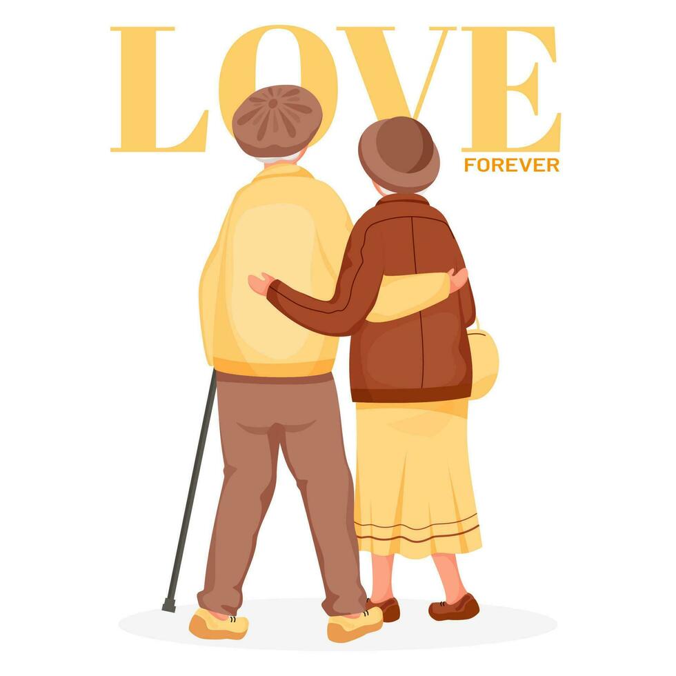 Back View of Old Couple Character on White Background for Love Forever Concept. vector