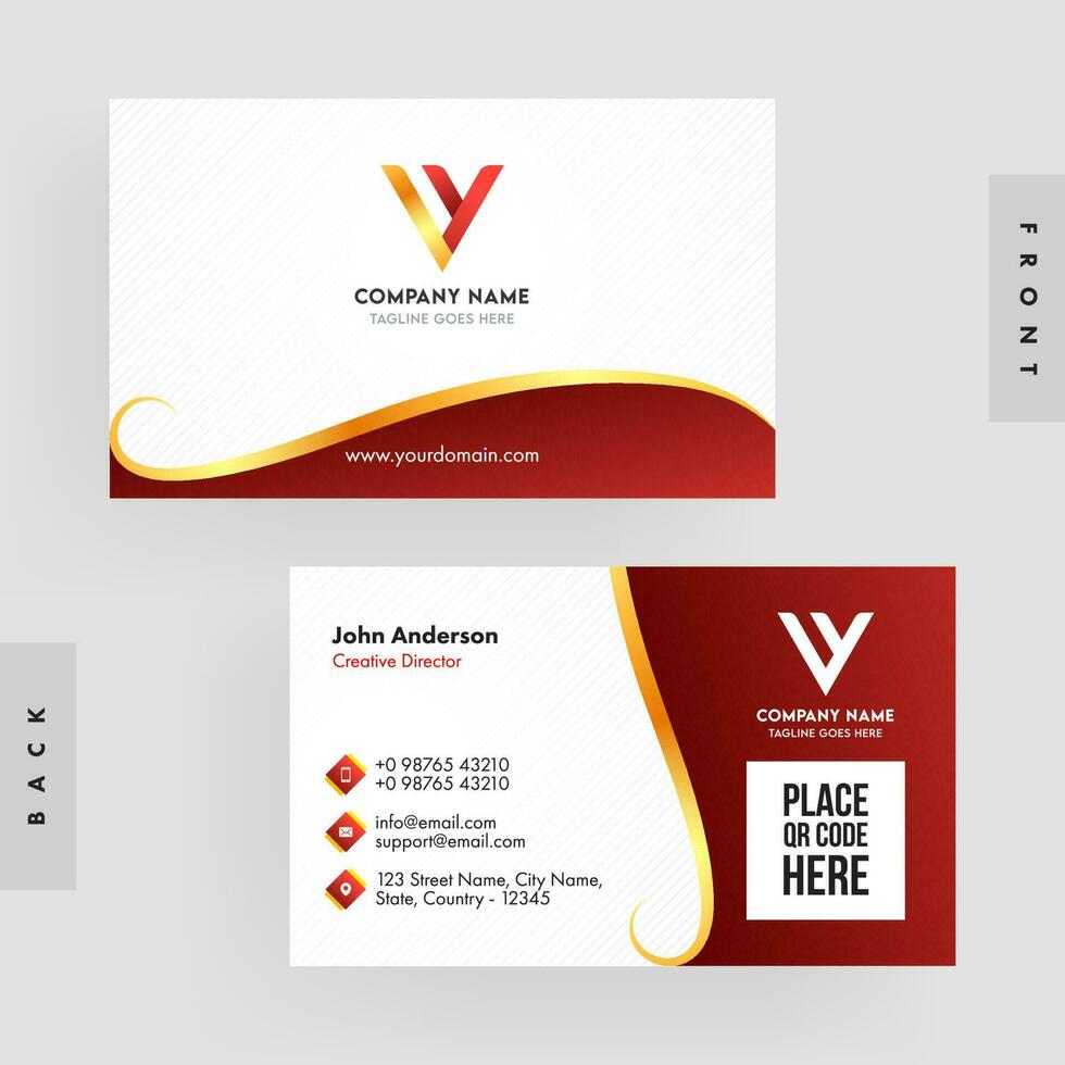 Horizontal Business Card Design In White and Red Color. vector