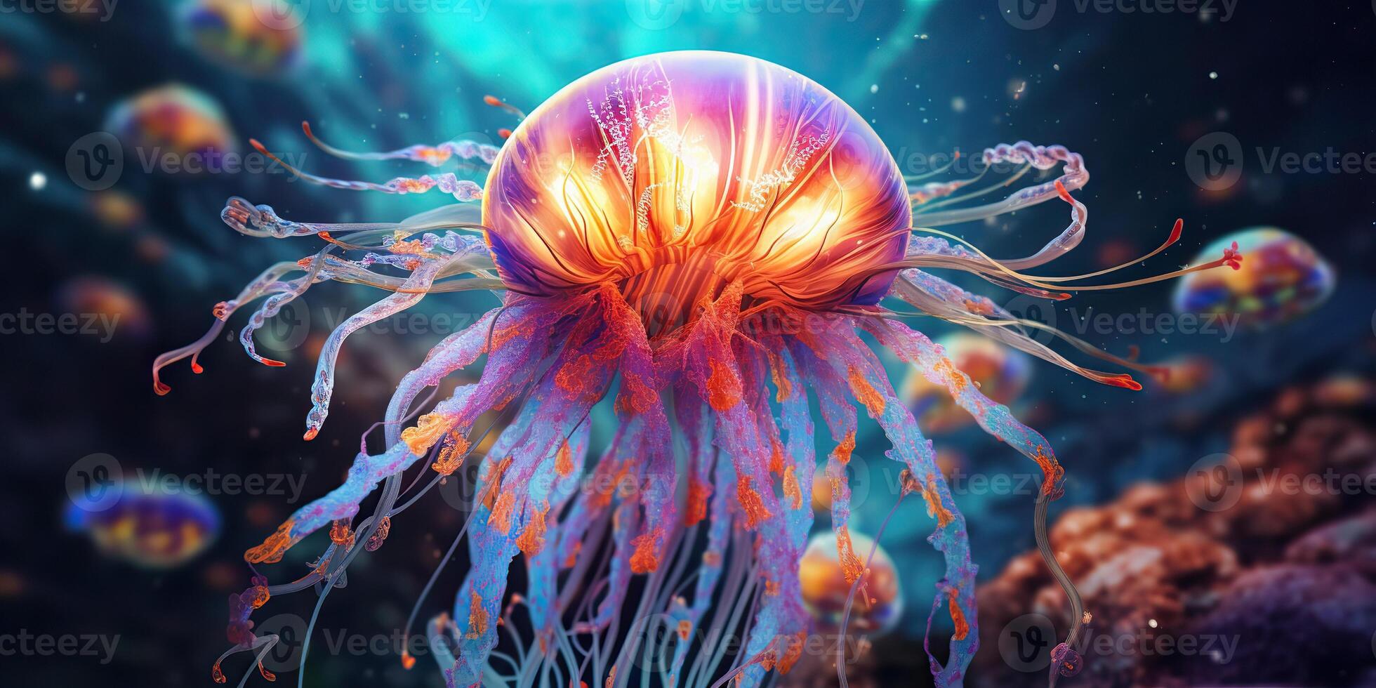 . . Sea underwater jelly fish jellyfish meduza. Graphic Art photo