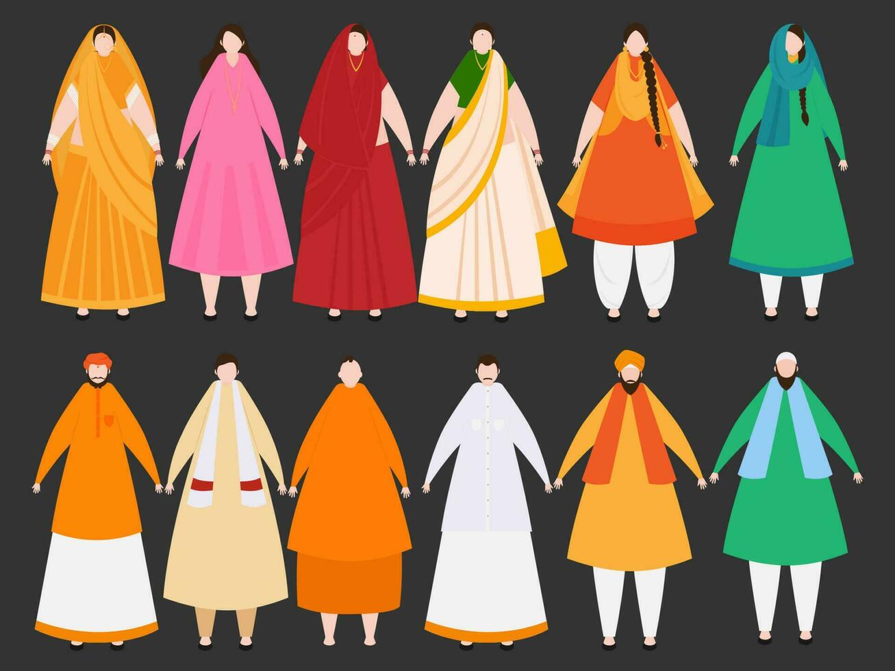 Different religion people showing unity in diversity of India for Indian Independence Day celebration. vector