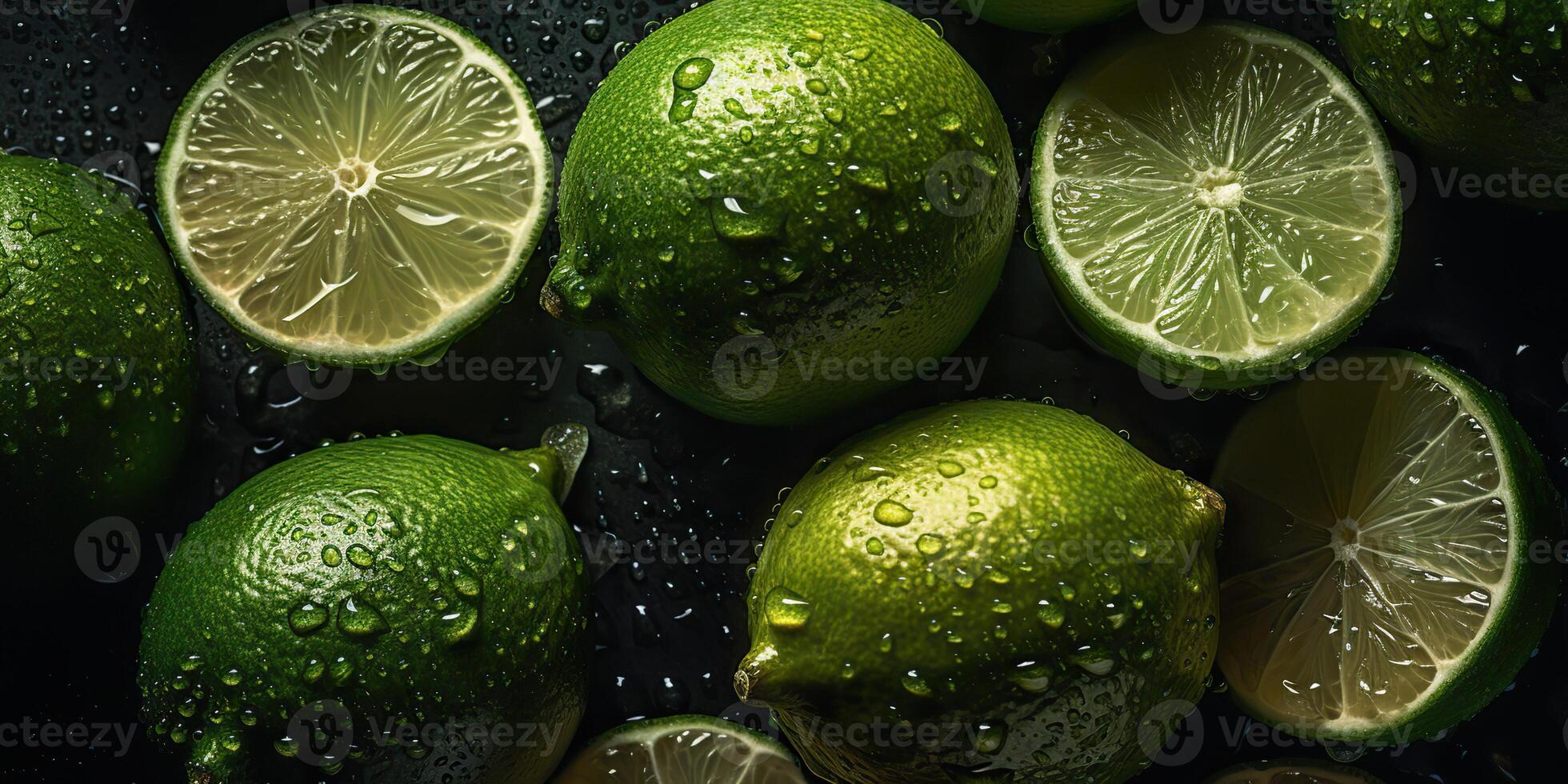 . . Macro shot photography of slices limes green tropical fruits. Graphic Art photo