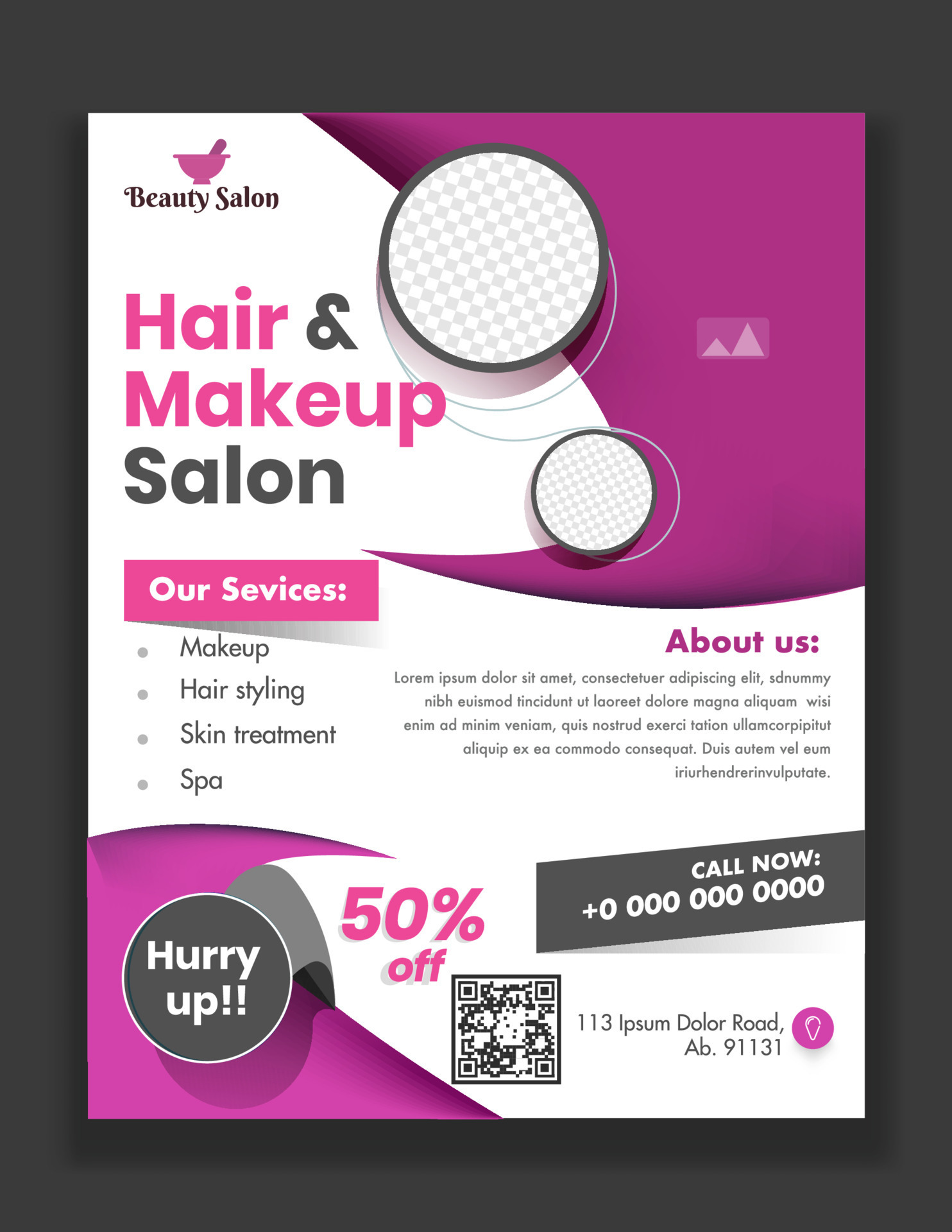 Hair and Makeup Salon template or flyer design with given services and