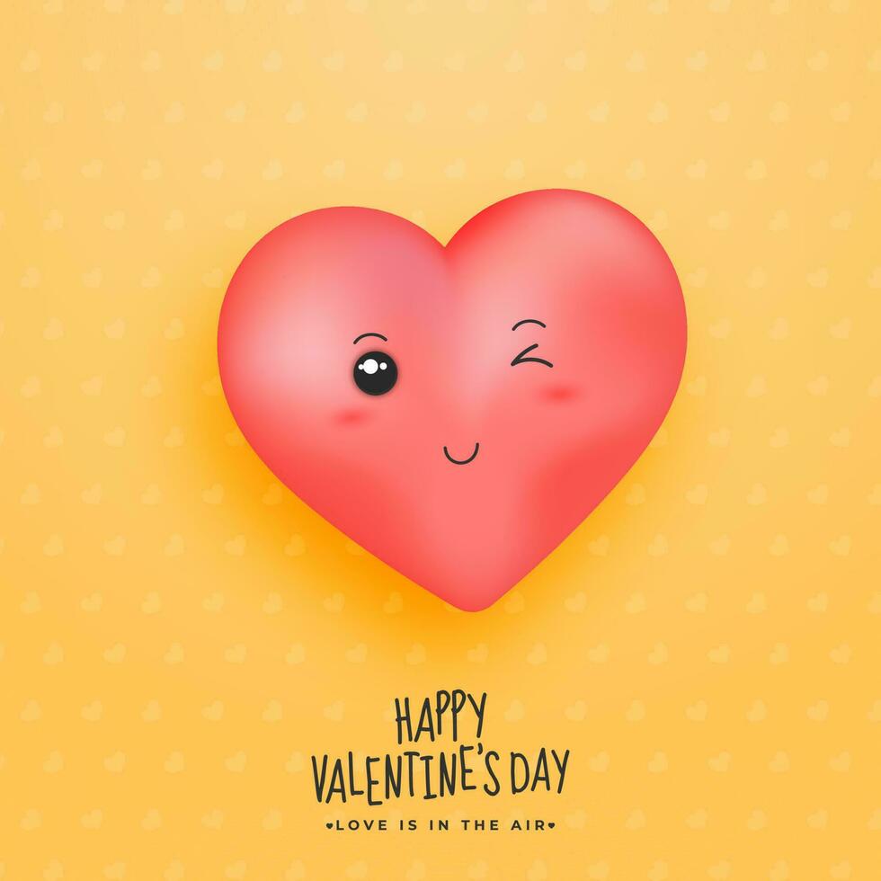 Pink Winking Heart on Yellow Seamless Heart Background for Happy Valentine's Day, Love is in the air. vector