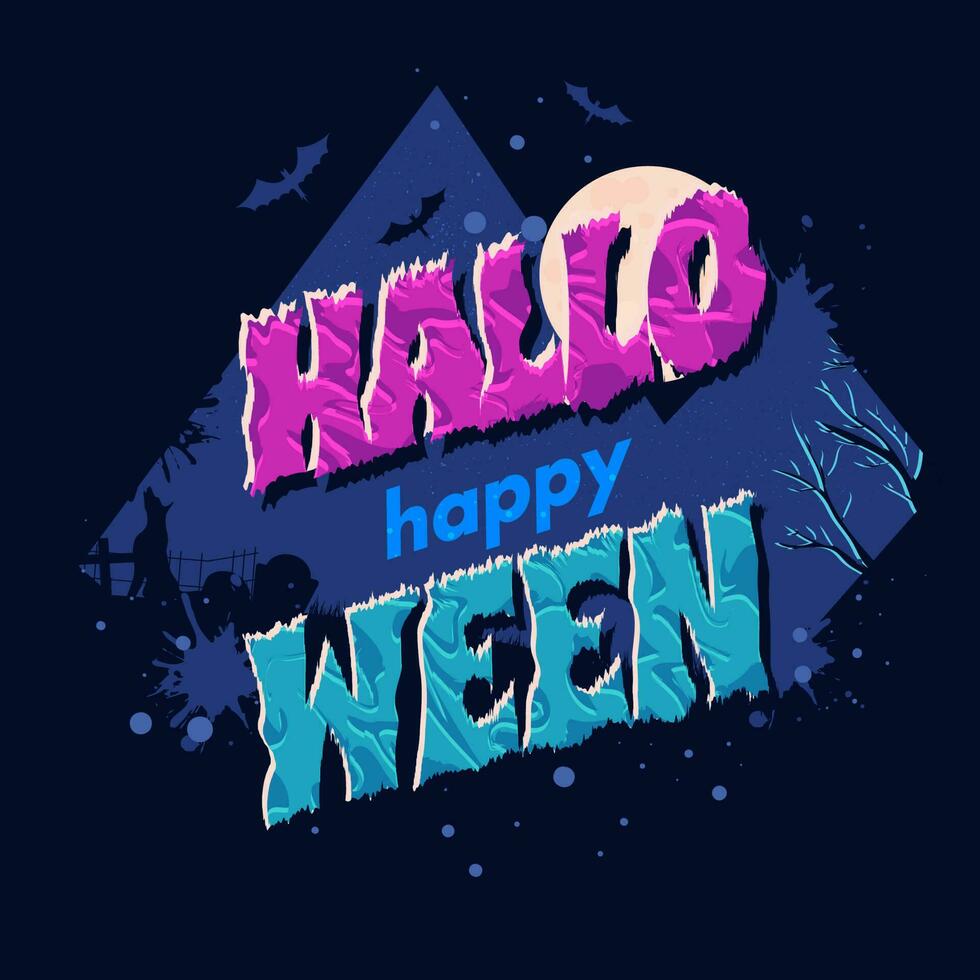 Creepy typography of Happy Halloween with full moon on abstract background can be used as poster or template design. vector