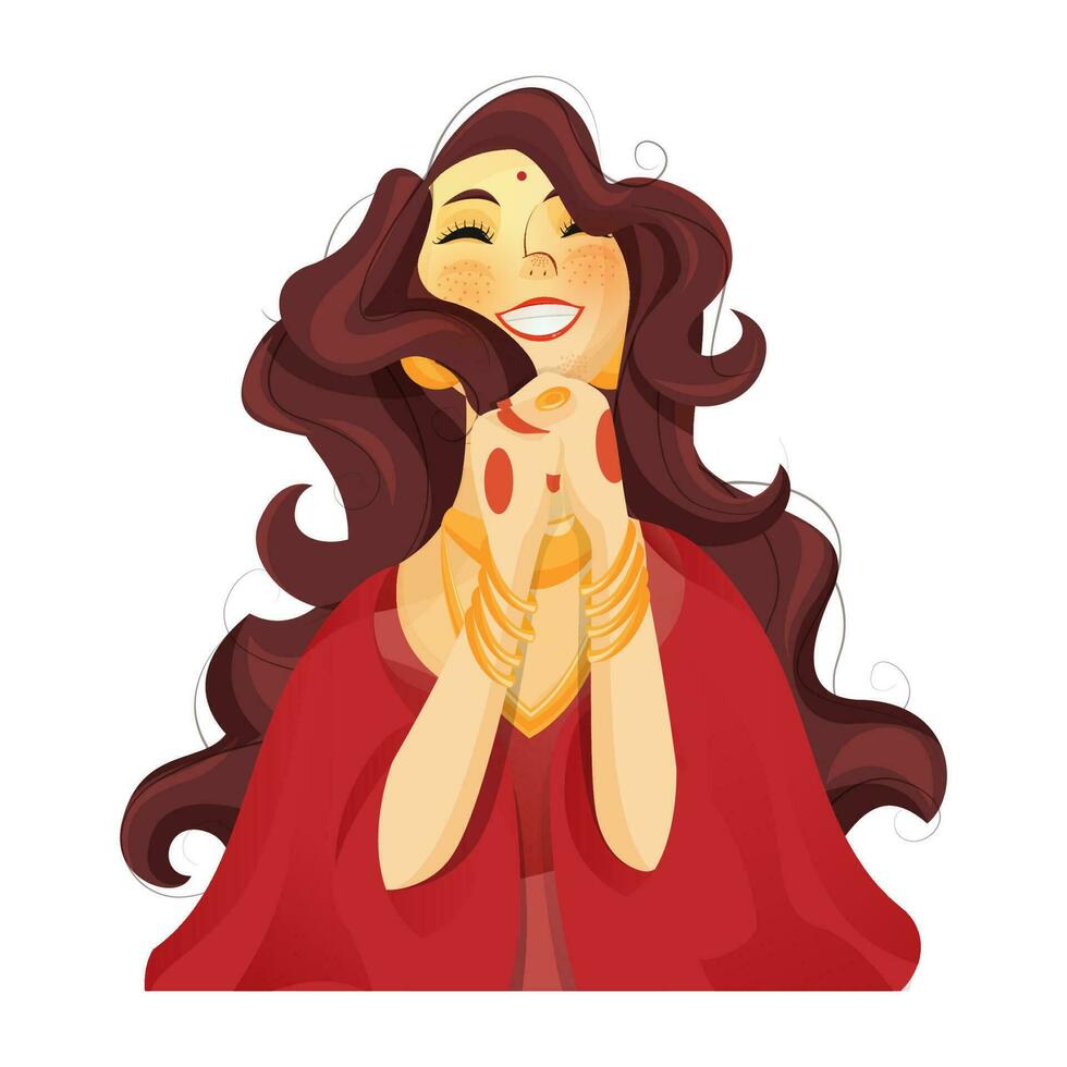 Illustration of cheerful young woman character on white background. vector