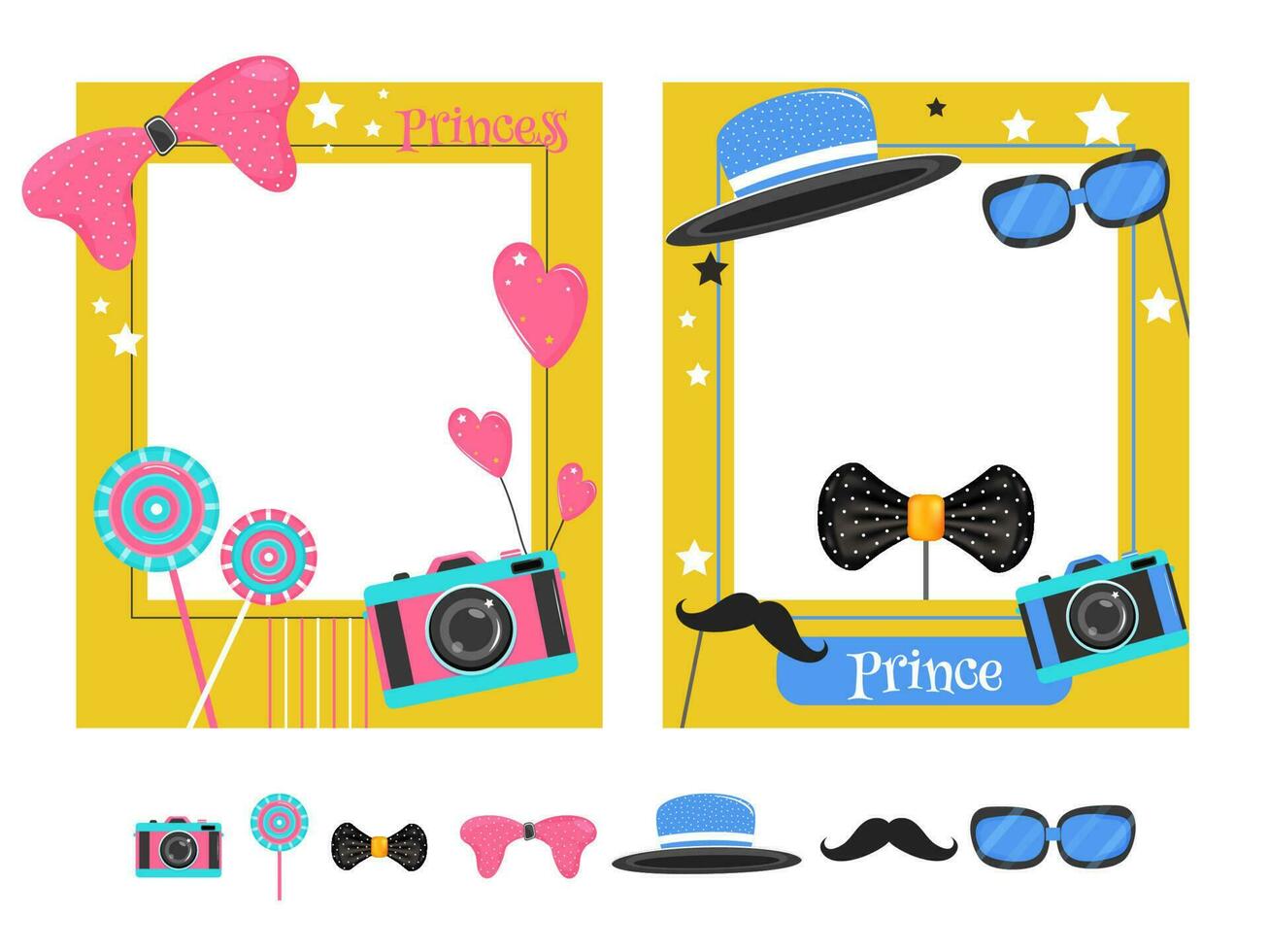 Photo Frame decorated with party props in two option color. vector