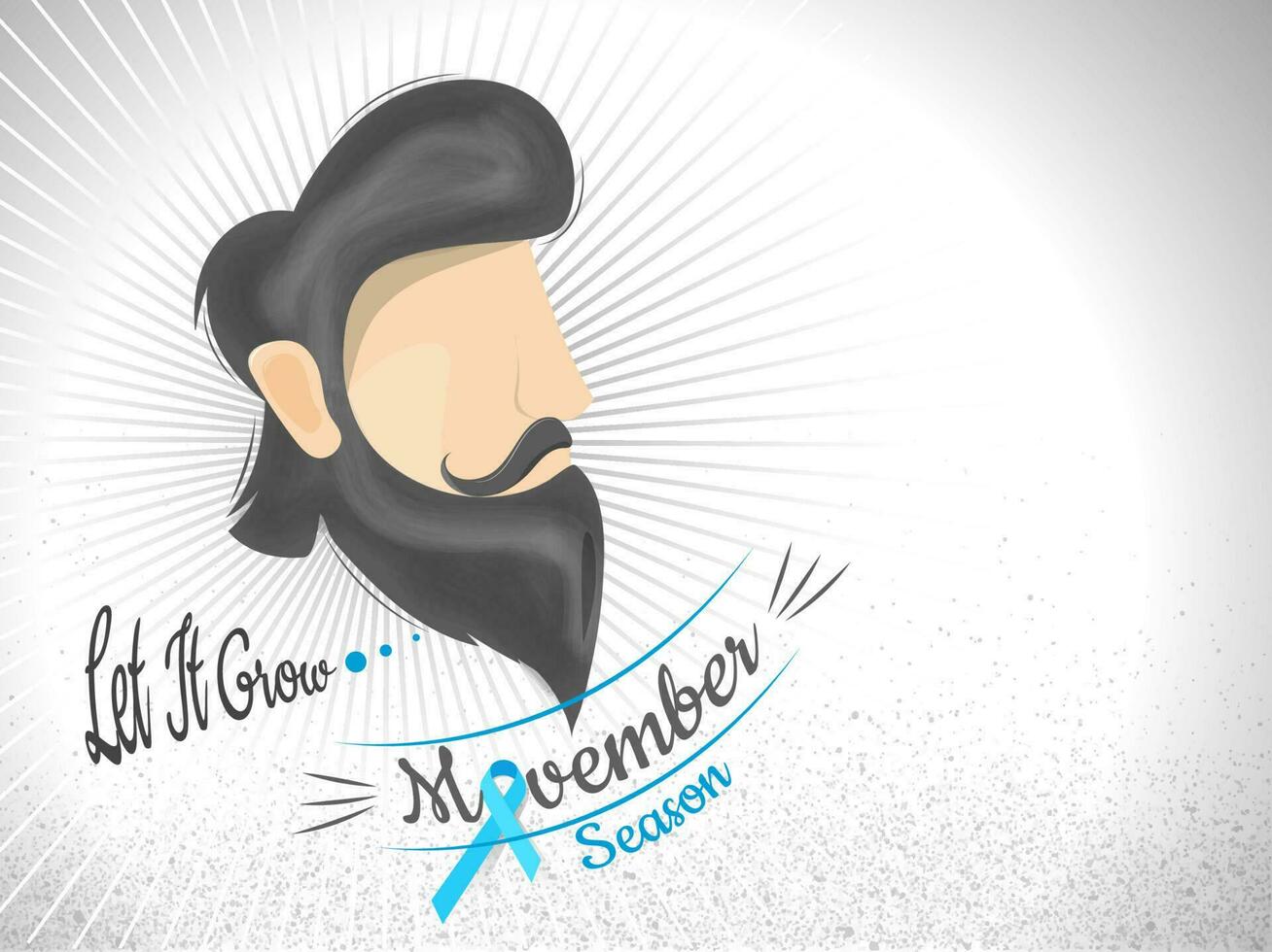 Faceless beard man face and Aids ribbon illustration on white rays background for Movember Season concept based banner or poster design. vector