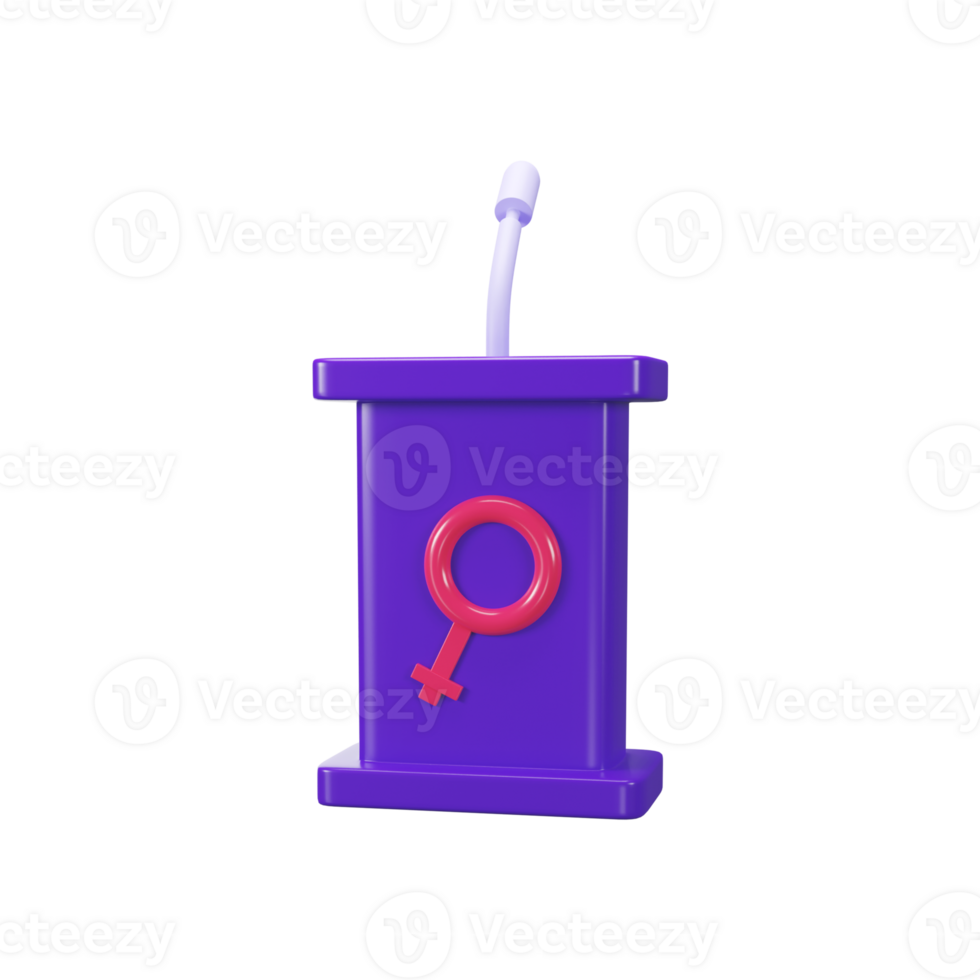 3D Render of Podium With Mic, Female Gender Sign. png