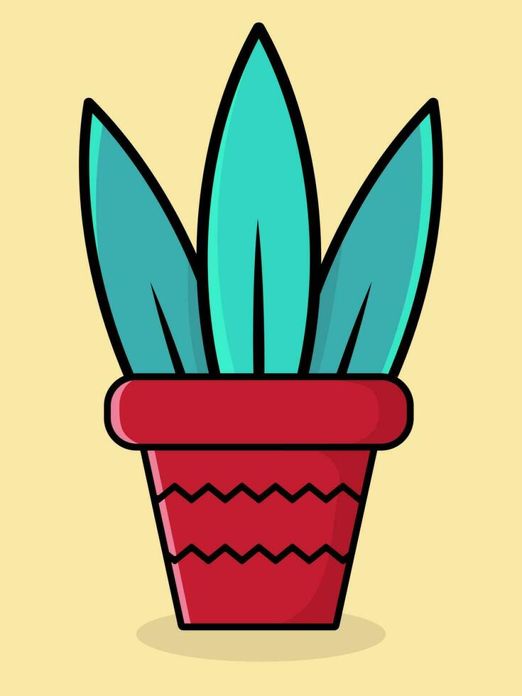 Cartoon flat flowering bush. Green plant in a red flower pot. Vector illustration.