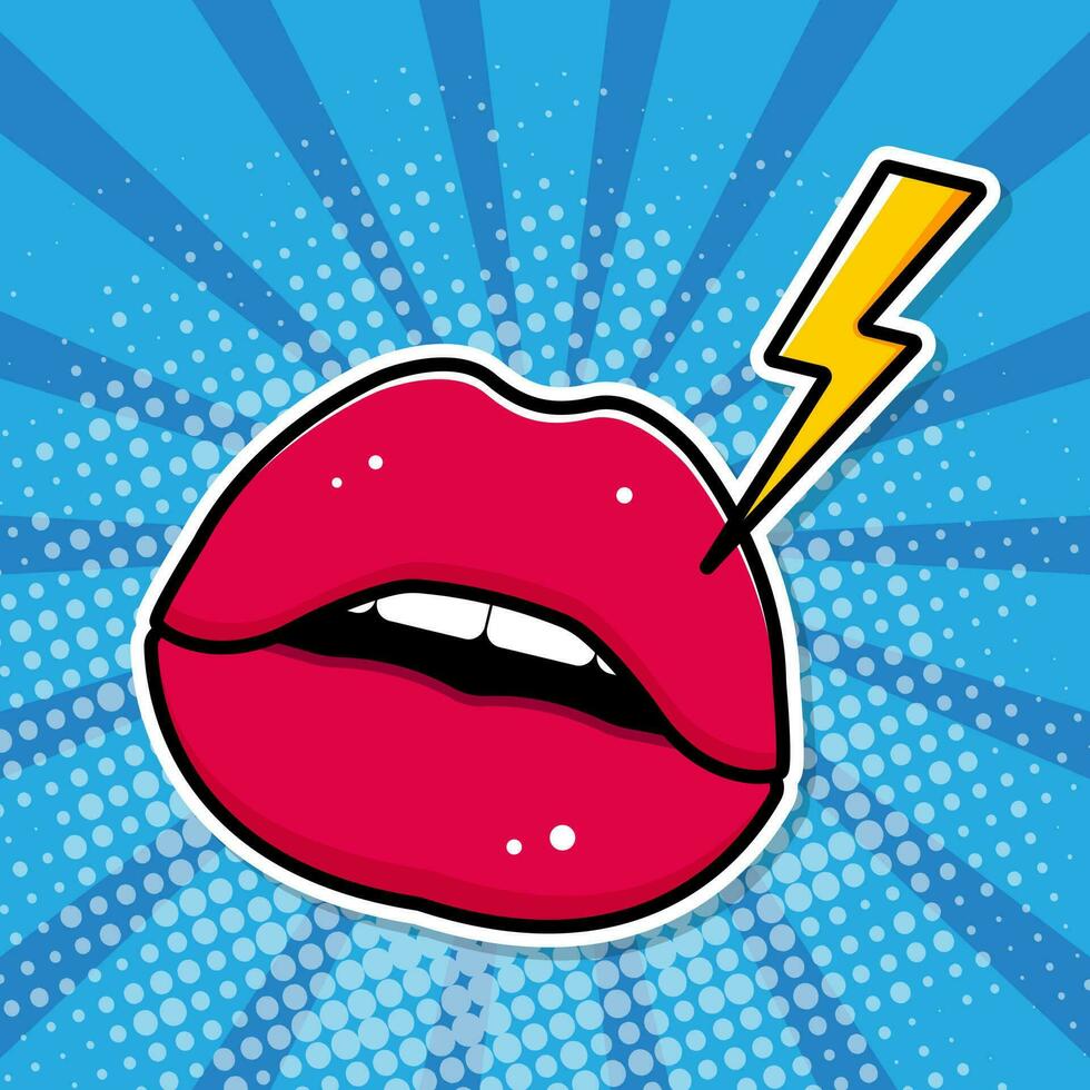 popular Arte póster. labios y amarillo iluminación. vector ilustración.