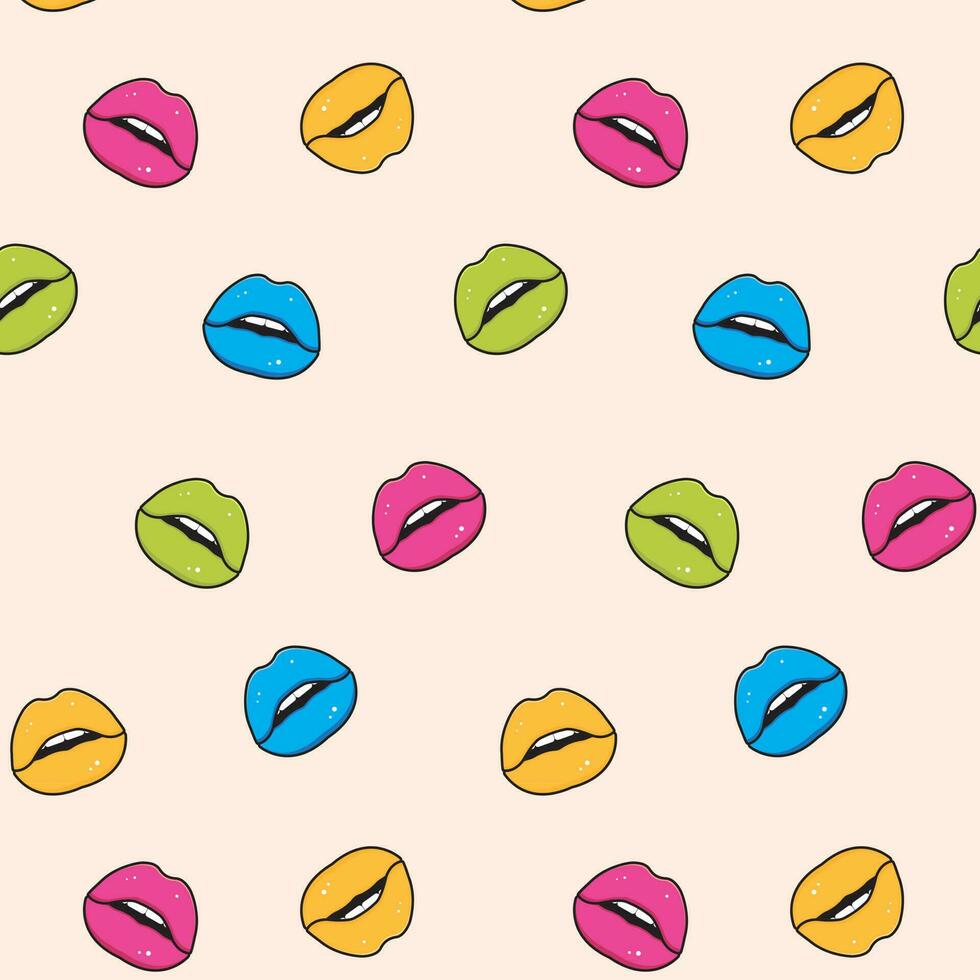 Seamless pattern multicolored lips. Vector illustration.