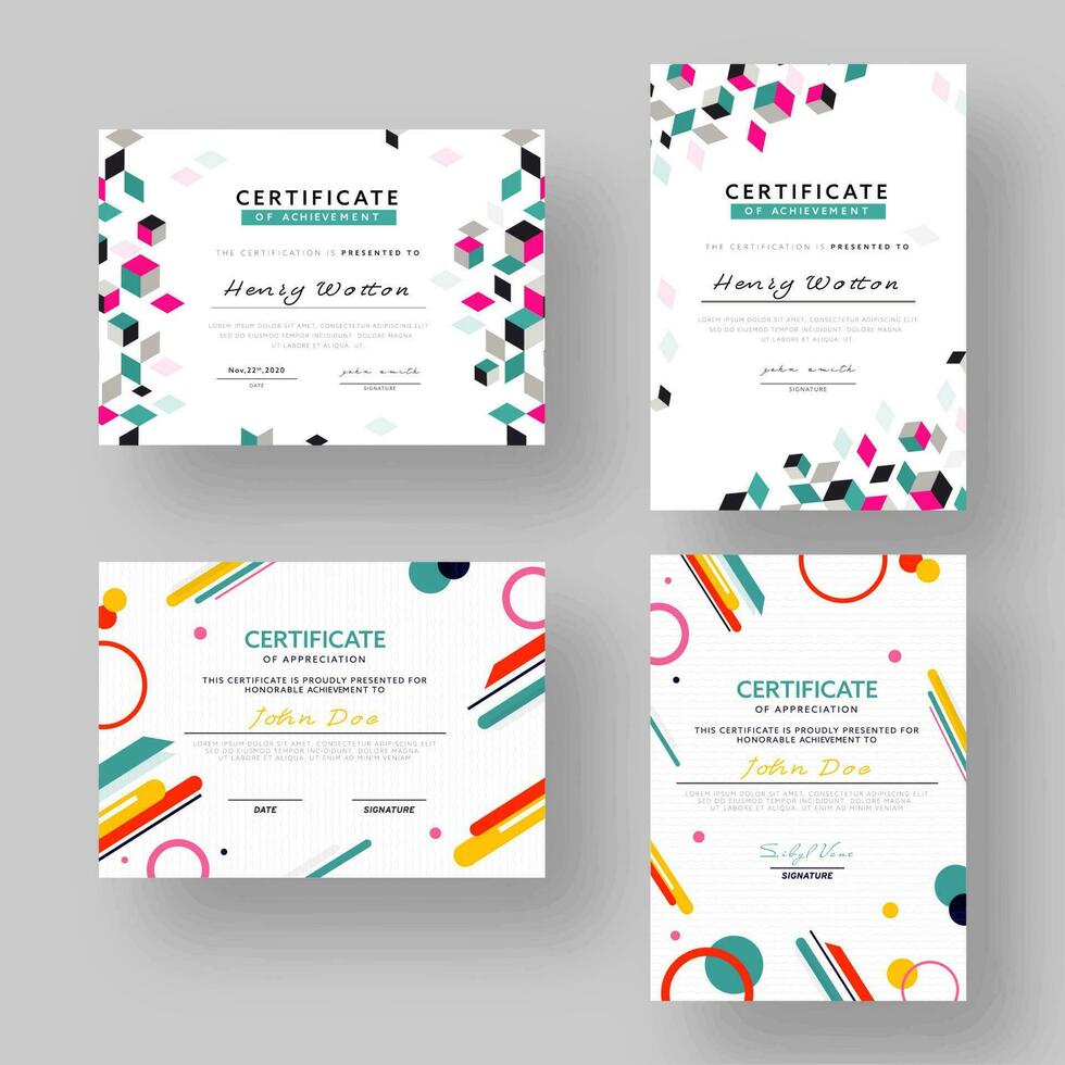 Certificate Of Achievement and Appreciation Template Set with Geometric Elements. vector