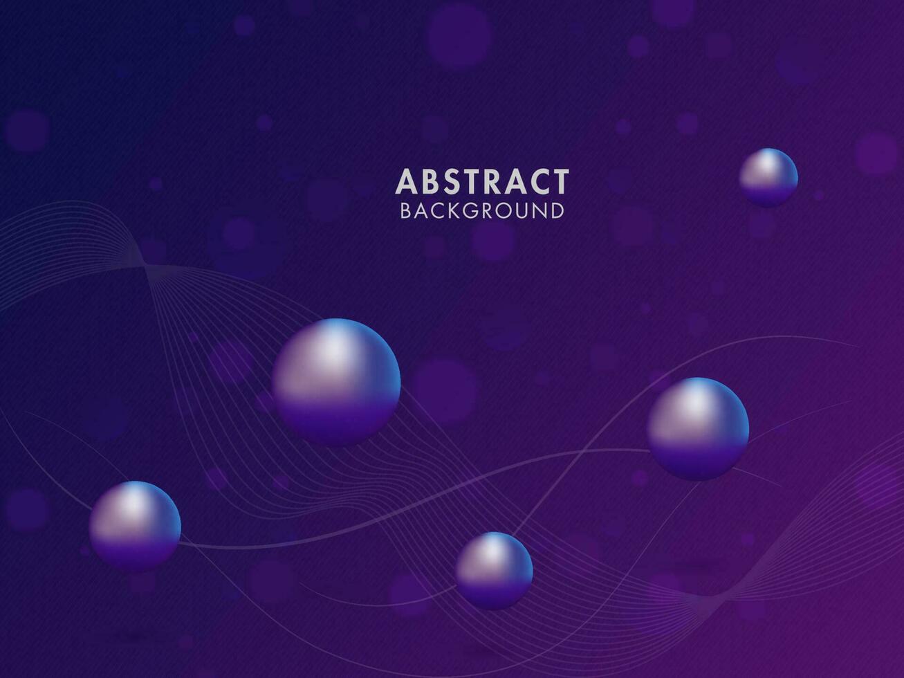 Abstract Violet Background With Motion Wavy Lines And 3D Balls. vector